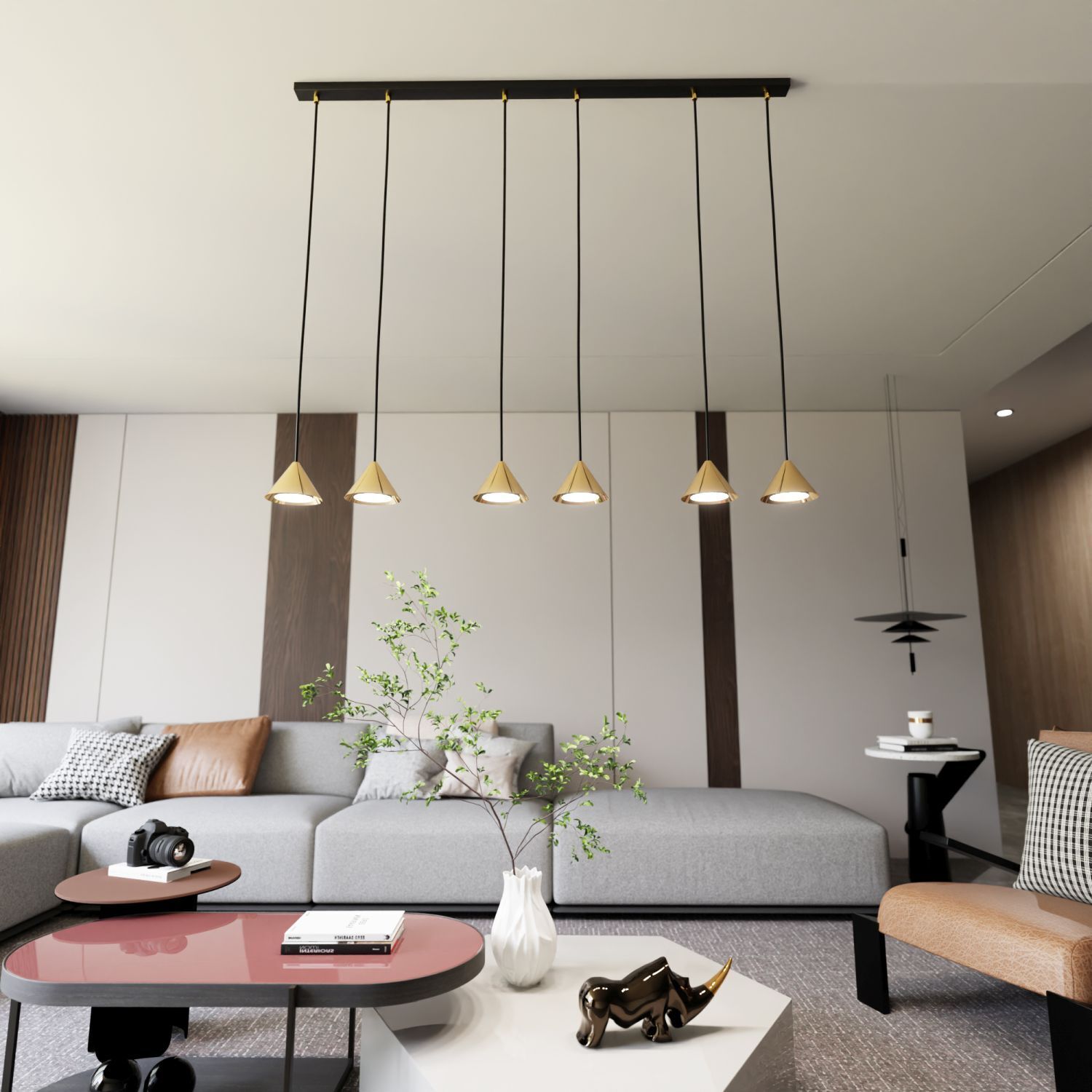 Pendelleuchte Metall B: 116 cm XXL H: max. 100 cm Schwarz Gold