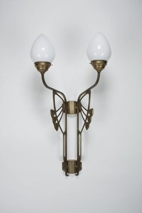 Gemütliche Wandleuchte Messing Glas Weiß E27 B:44 cm