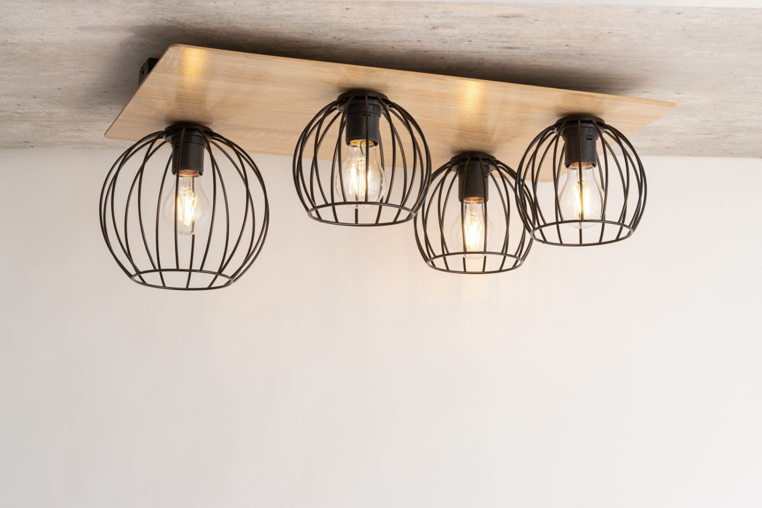 Deckenlampe Metall Holz E27 Schwarz Natur Retro innen