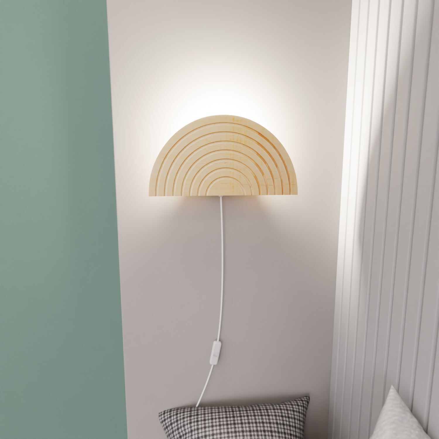 Wandlampe Kinderzimmer Holz mit Stecker Schalter E14