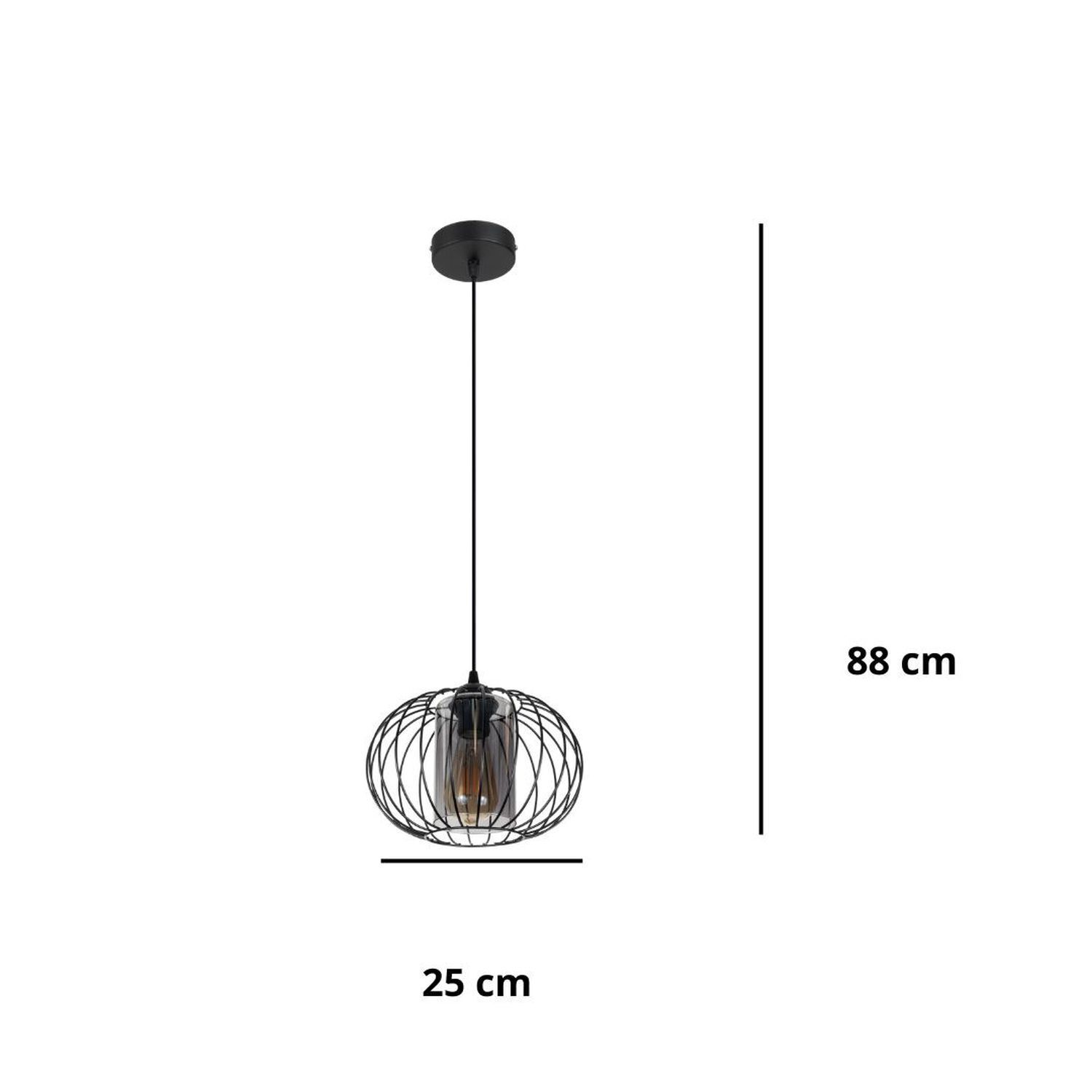 Hängelampe Metall E27 Ø25 cm Schwarz blendarm Retro Pendelleuchte, Metallgitter, Schwarz, Globus, Deckenmontage