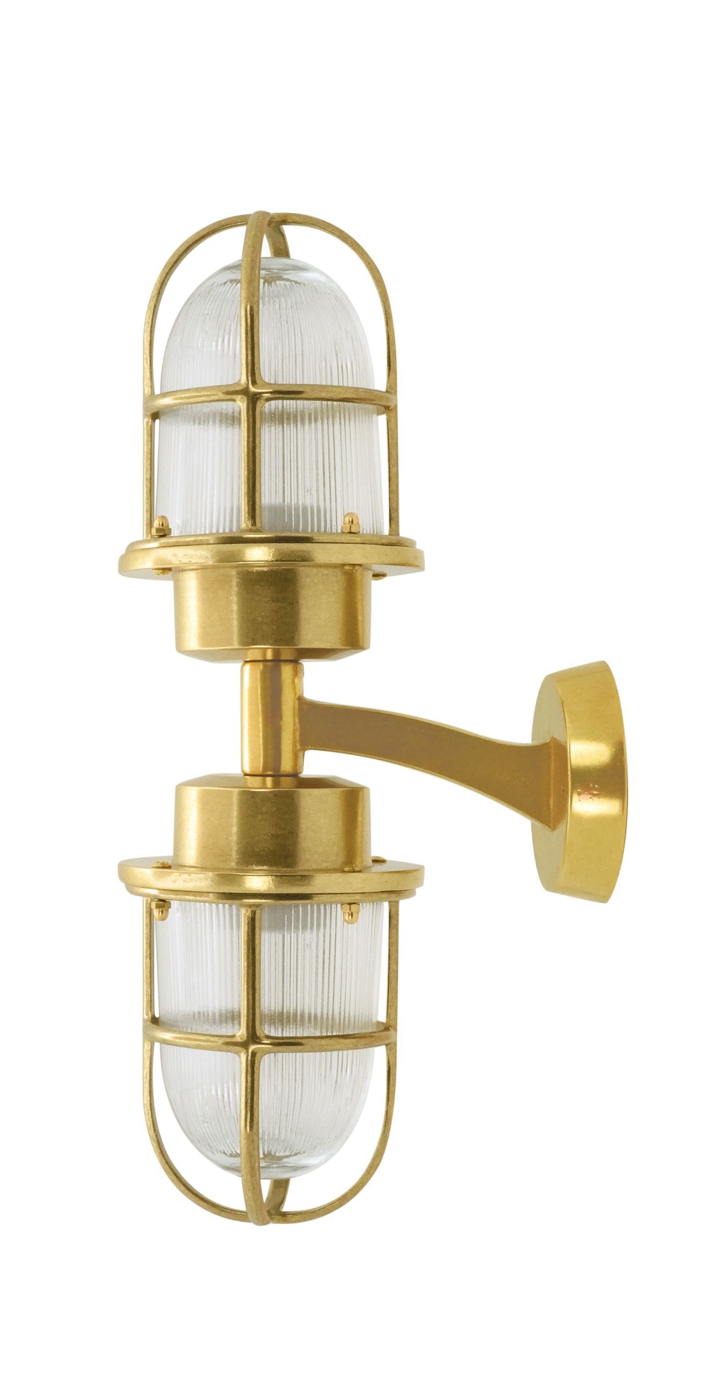 Außenwandleuchte, Goldfarbene Leuchte, Glaslampe, Schutzgitter, Wandarmatur