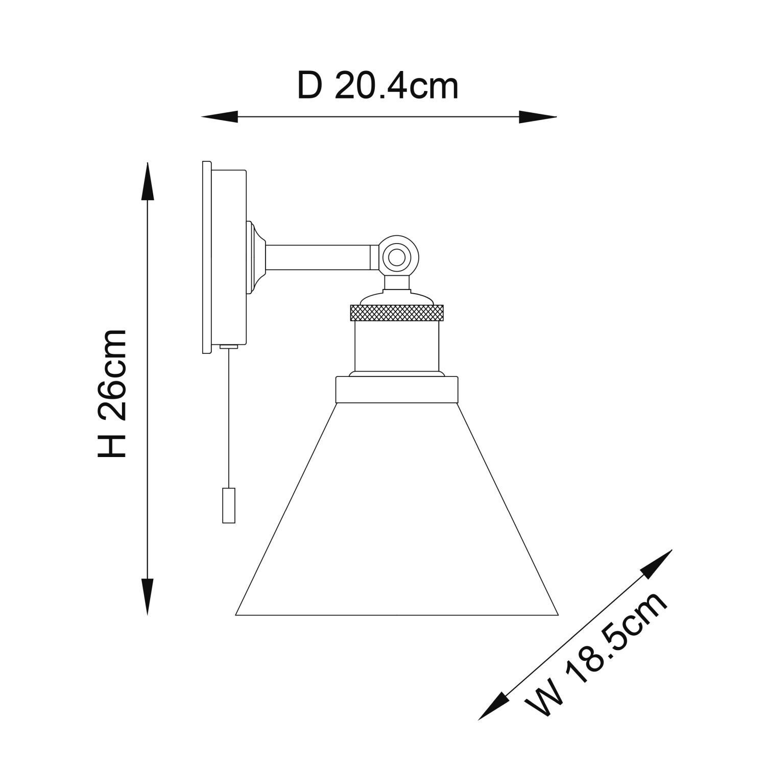 Wandleuchte mit Zugschalter IP44 Metall Glas in Chrom für E27