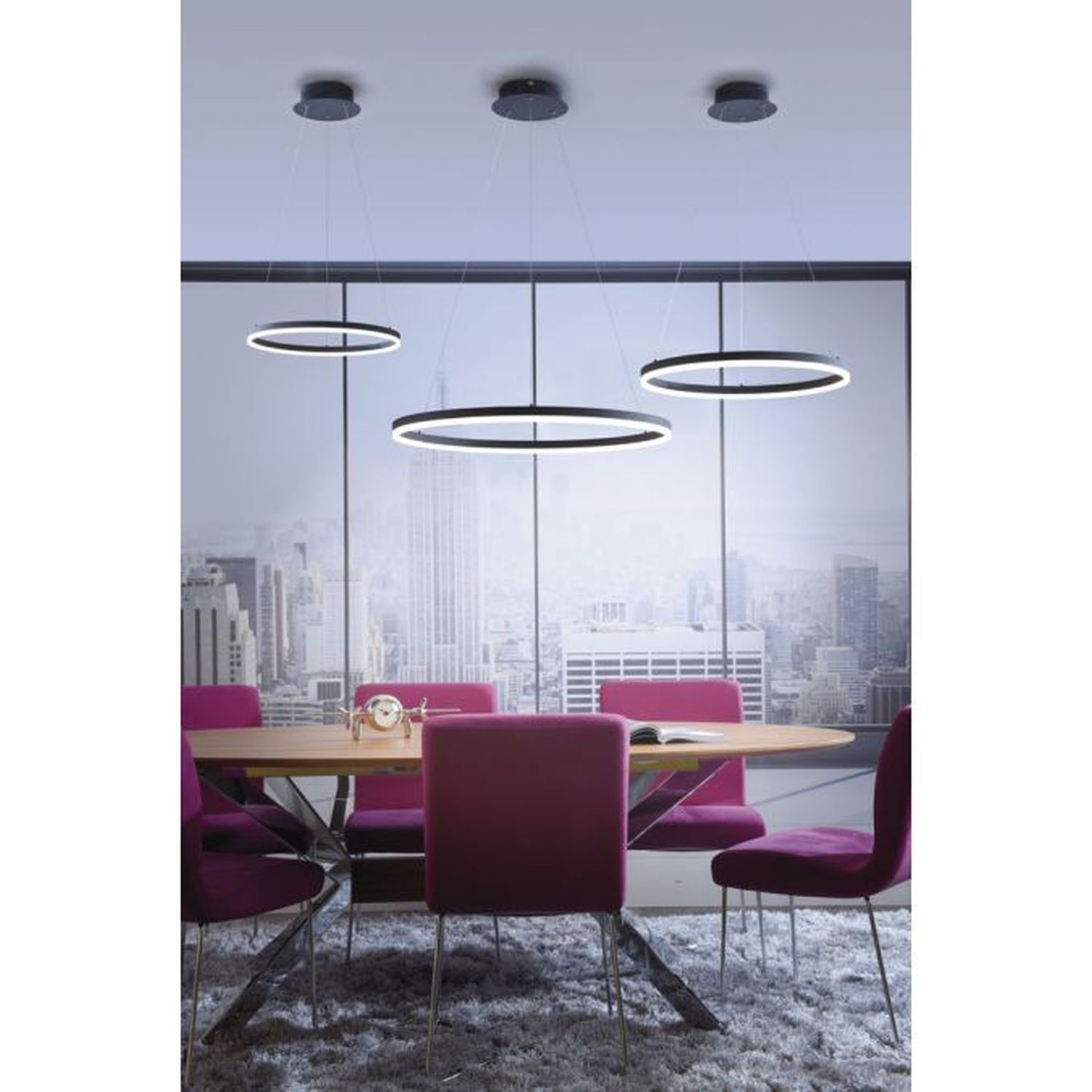 LED Pendelleuchte Anthrazit dimmbar 3000 K Ø60 cm Ring Esstisch, Tisch, Drinnen, Innenarchitektur, Esszimmer
