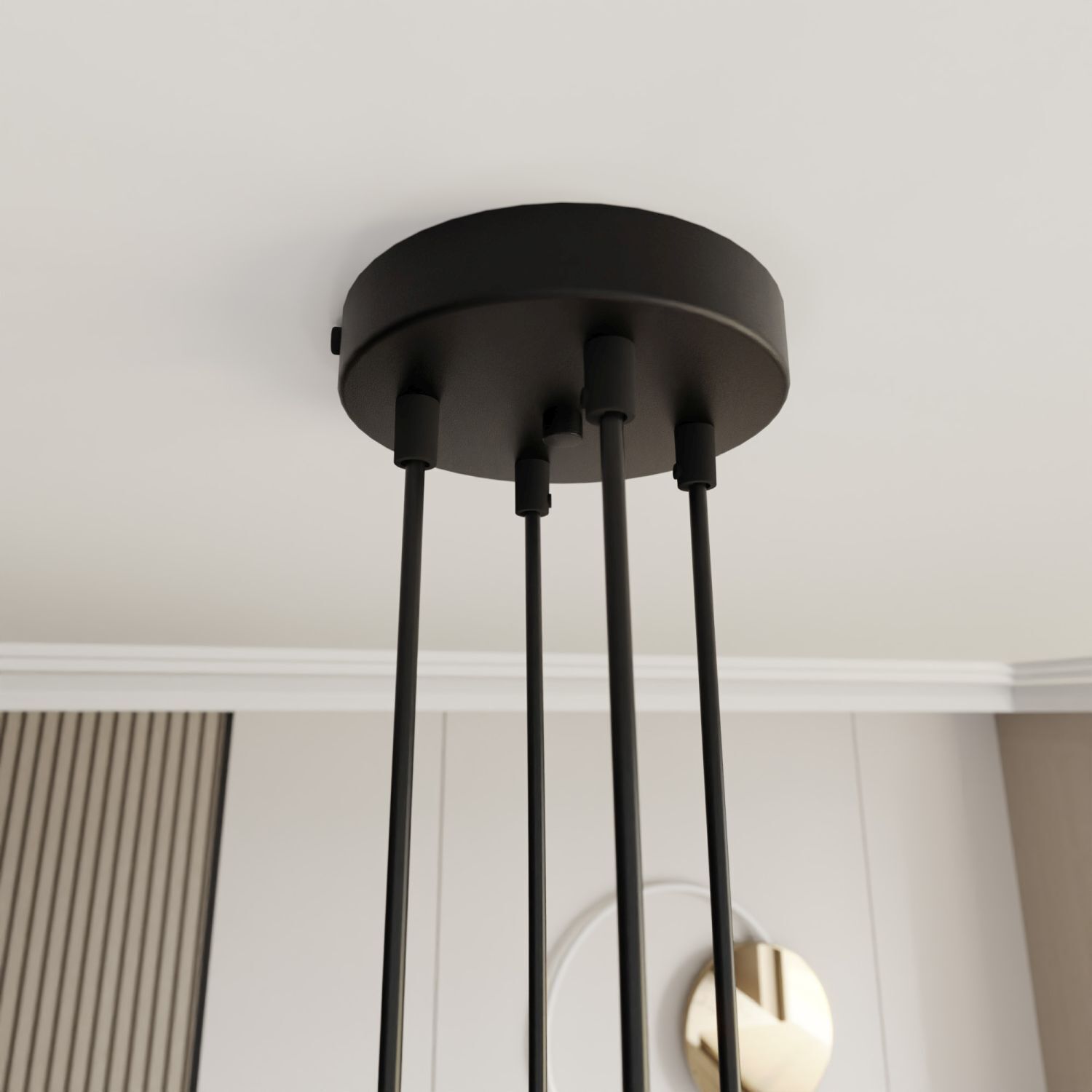 Pendelleuchte Schwarz Gold L: 82 cm verstellbar Stoff Metall