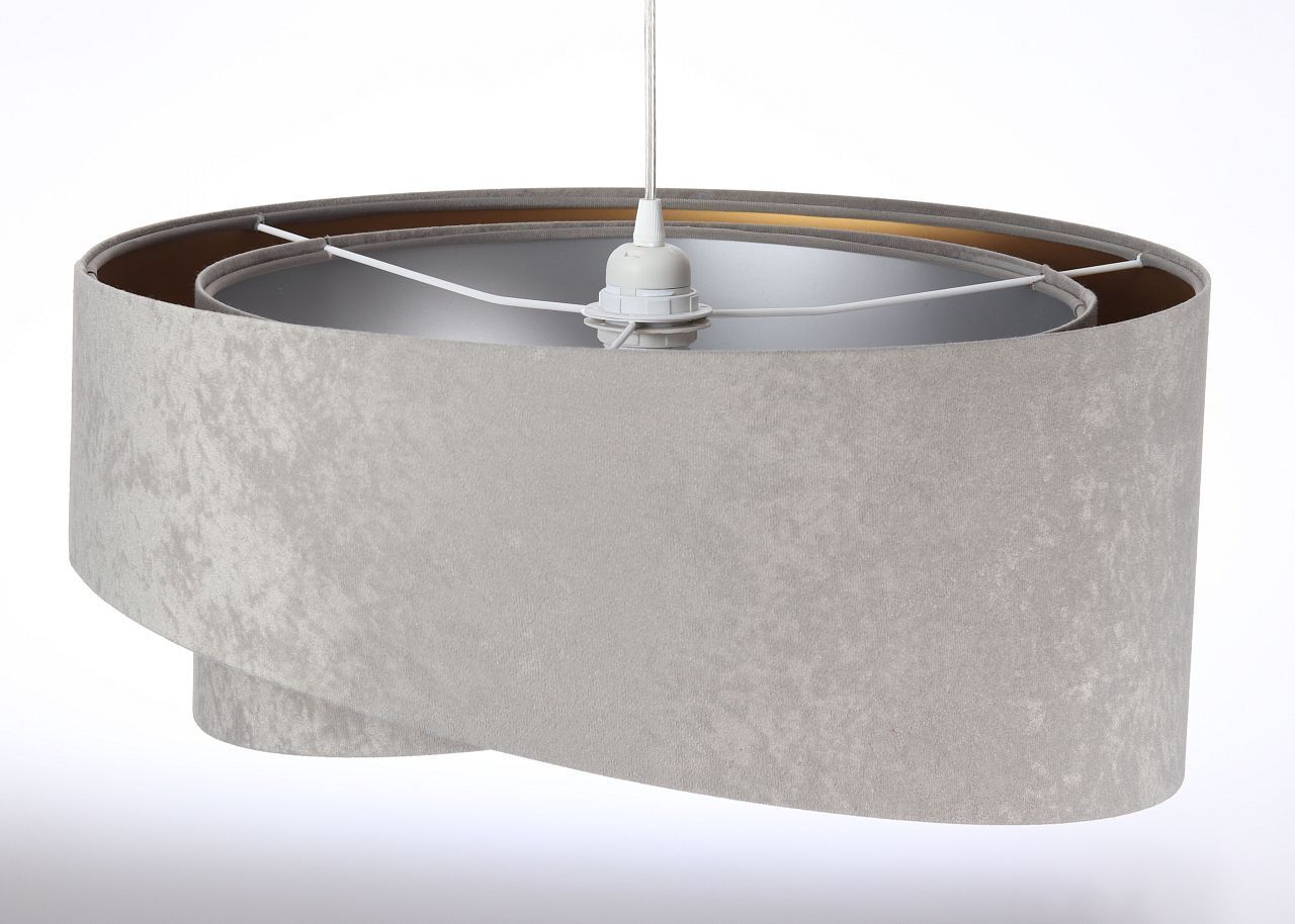 Runde Hängelampe E27 D: 50 cm Grau Gold Silber Stoffschirm Lampe