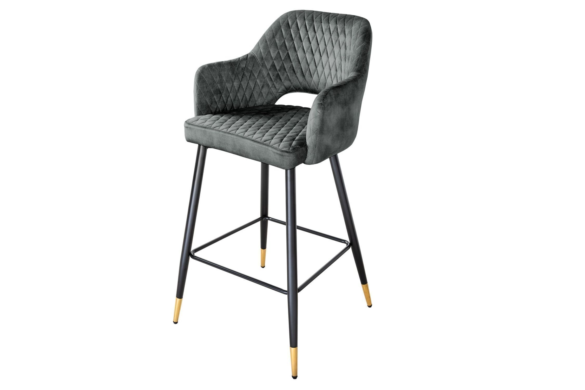 Tresenstuhl Samt Metall Retro in Schwarz Grün-Grau