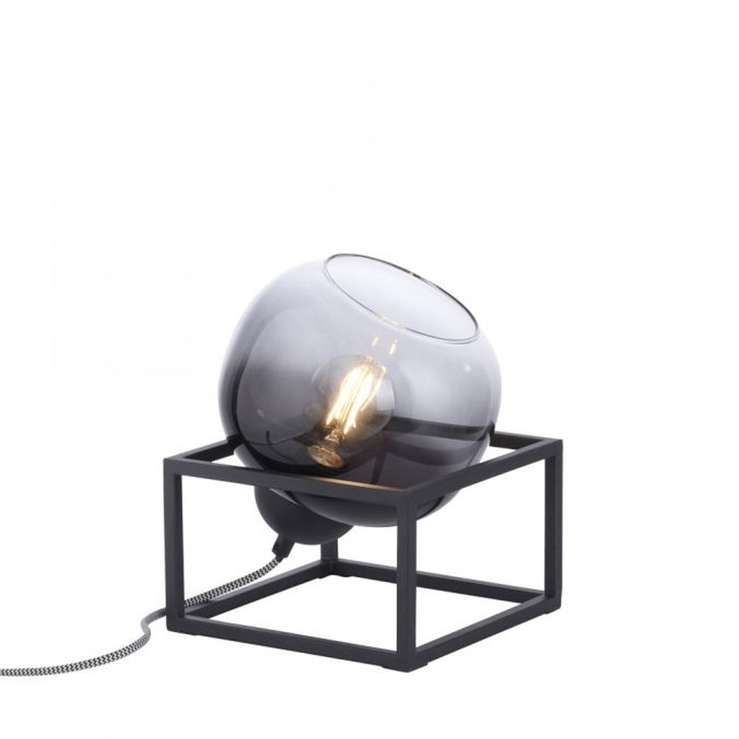 Tischlampe Glasschirm Rauchgrau Schwarz E27 23 cm klein