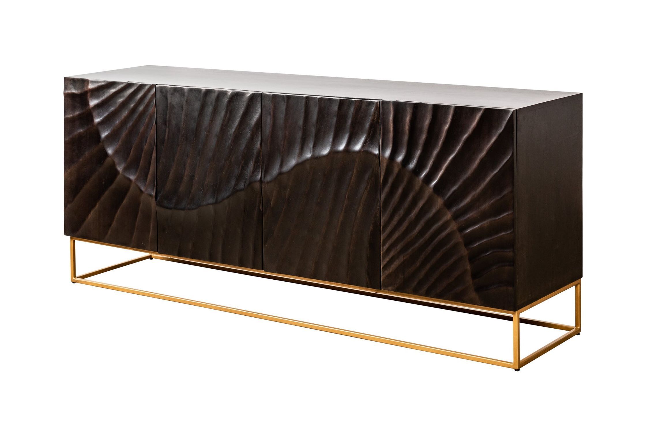 Sideboard Schwarz Gold 177 x 76 cm Handarbeit groß Holz Metall