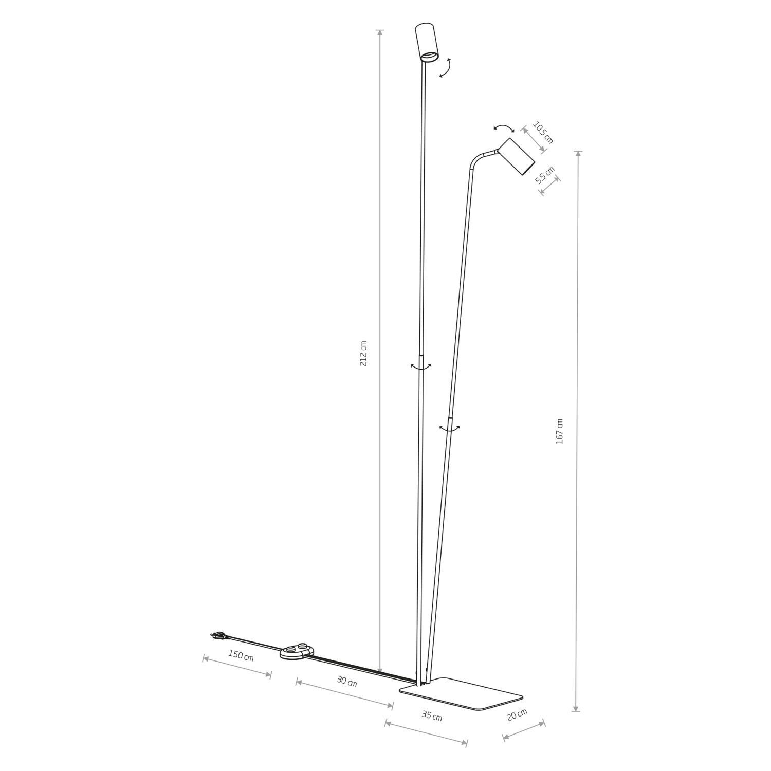 Stehleuchte 2-flammig GU10 212-216 cm in Weiß Gold