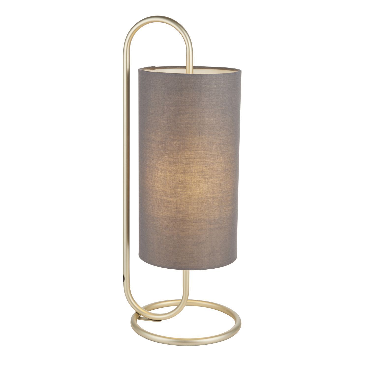 Beistelllampe Stoff Metall 50 cm in Messing antik Grau E27