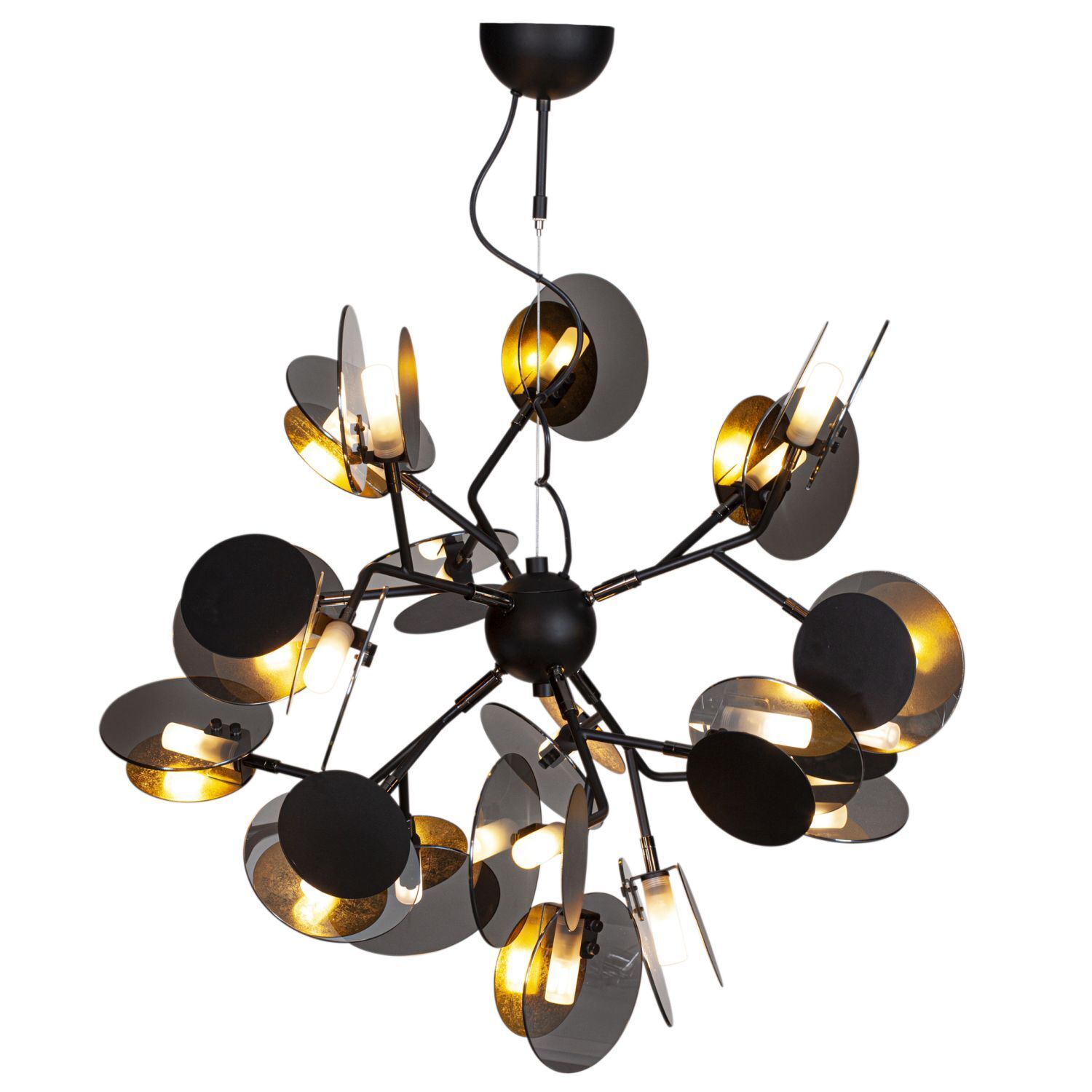Pendelleuchte Metall Glas 80 cm breit Schwarz Gold 8x G9