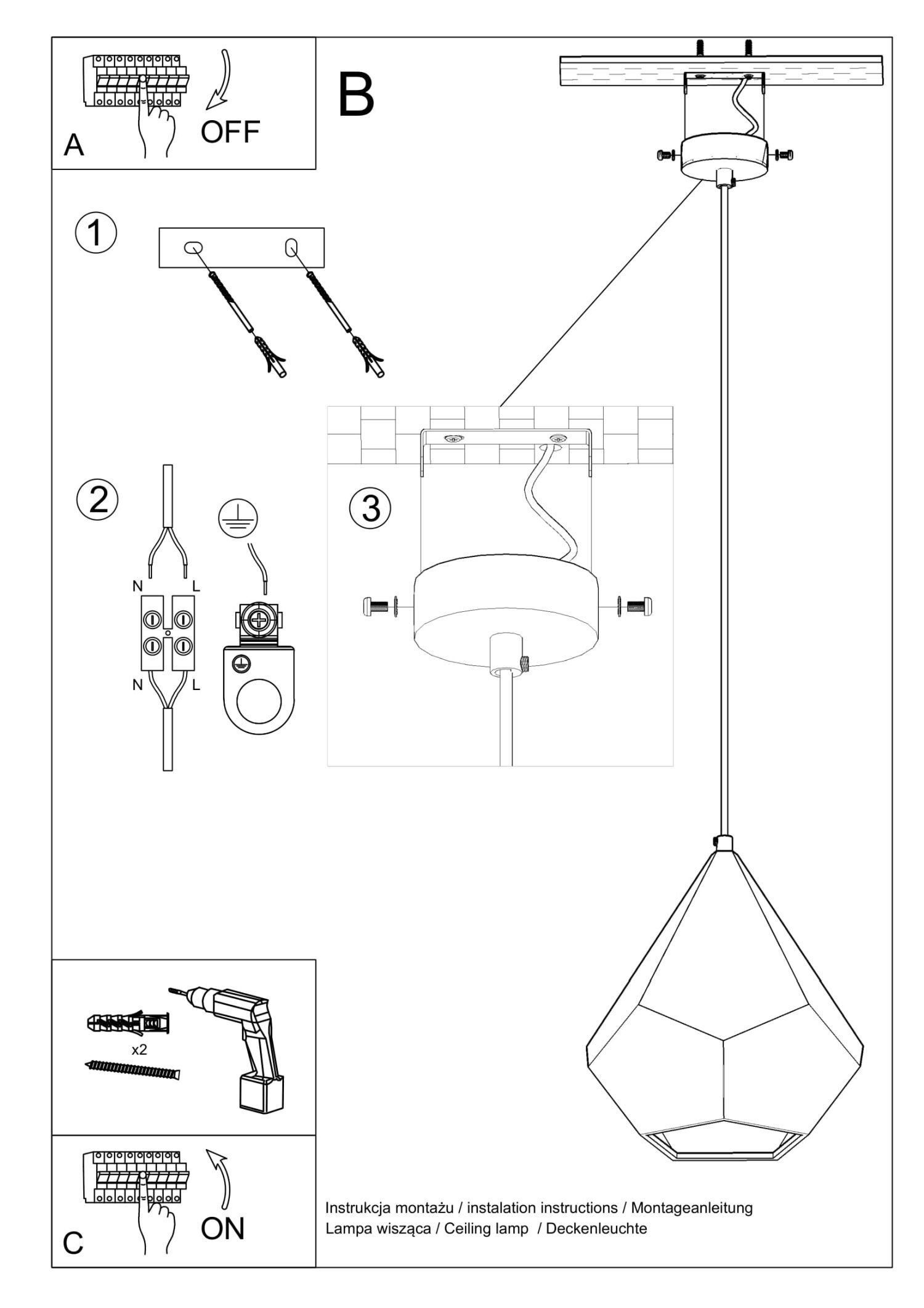 Hängelampe Weiß Keramik bemalbar geometrisch E27
