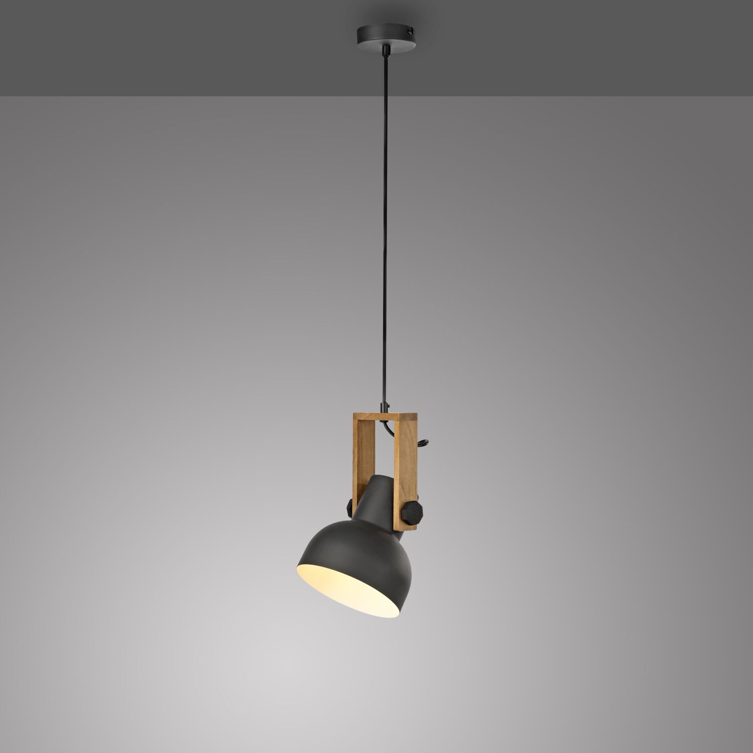 Flexible Pendelleuchte Schwarz Holz Metall E27 L:26 cm Beleuchtung, Leuchte, Lampe, Deckenleuchte