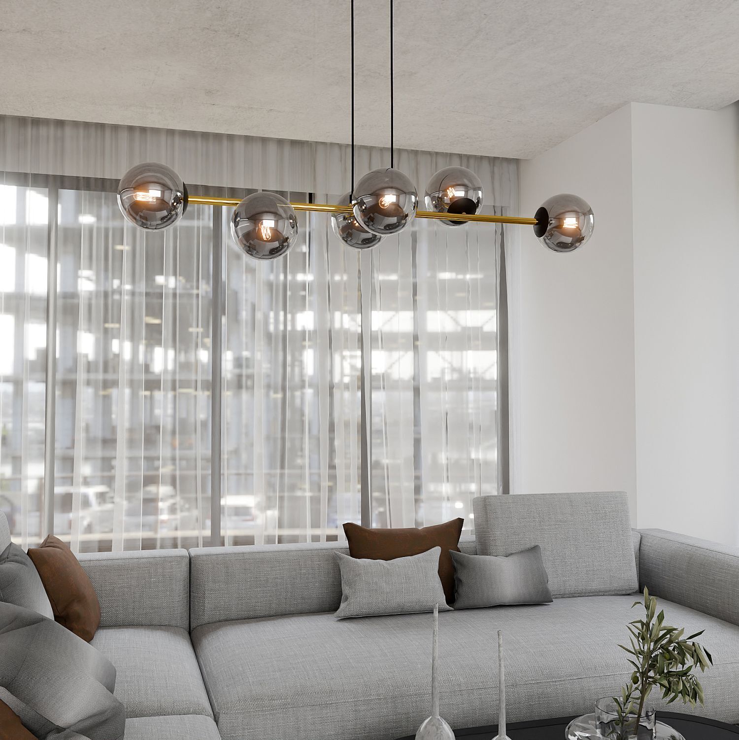 Dekorative Hängelampe Kugelschirm Rauchglas Metall ALOISIO