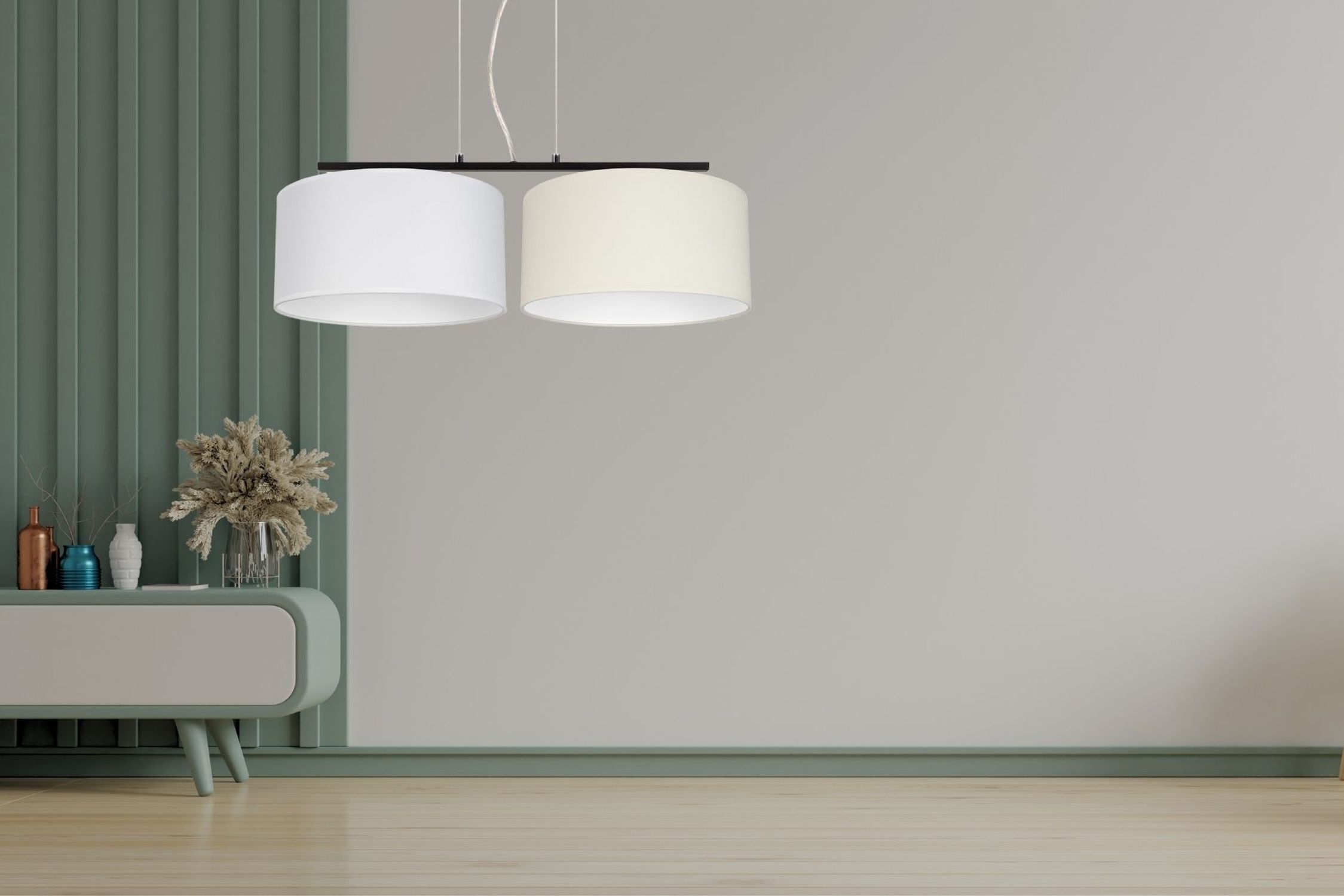 Stoff Pendelleuchte blendarm Weiß Ecru E27 70 cm lang