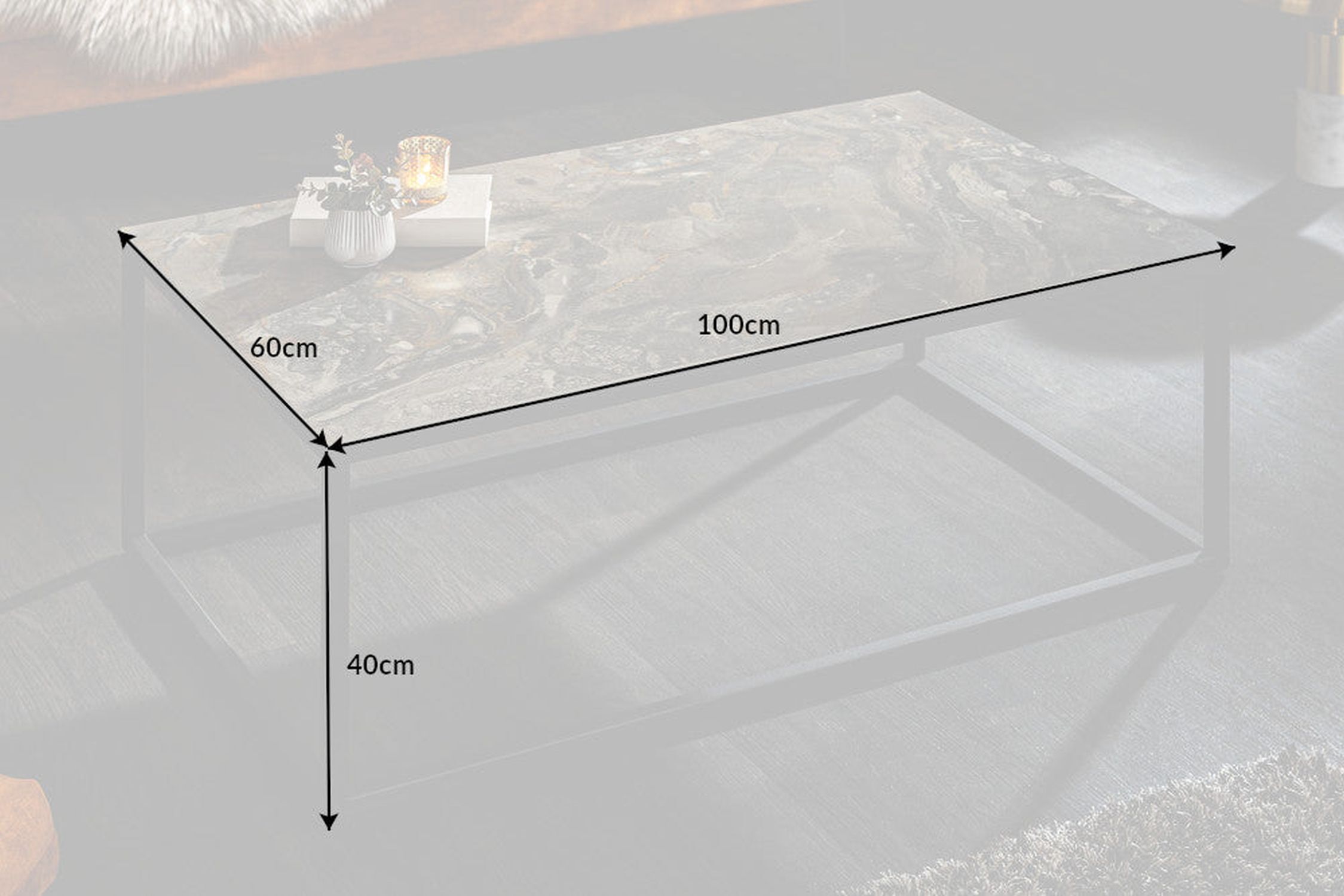Couchtisch Keramik in Marmor Optik Schwarz 100x60 cm