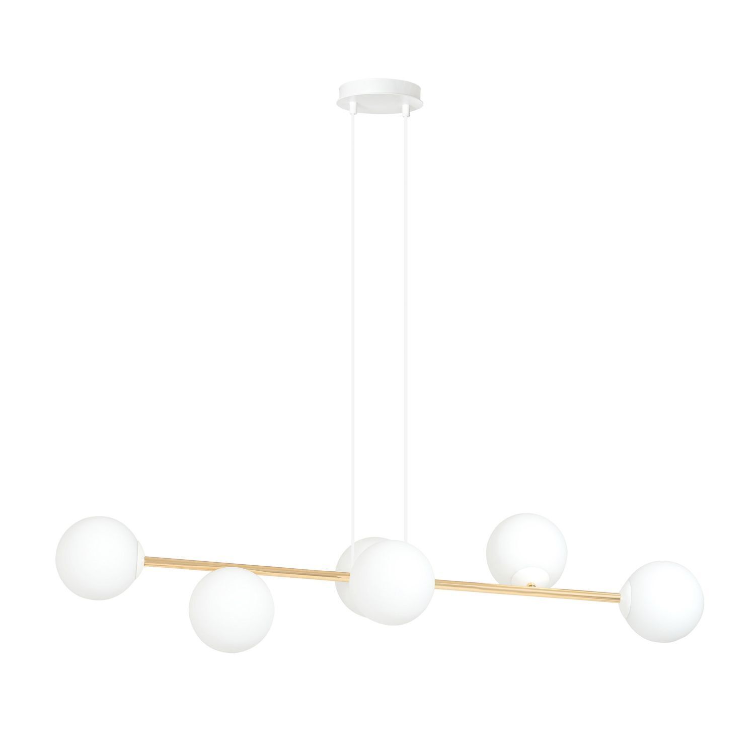 Hängelampe Metall Glas in Weiß Gold 110 cm lang
