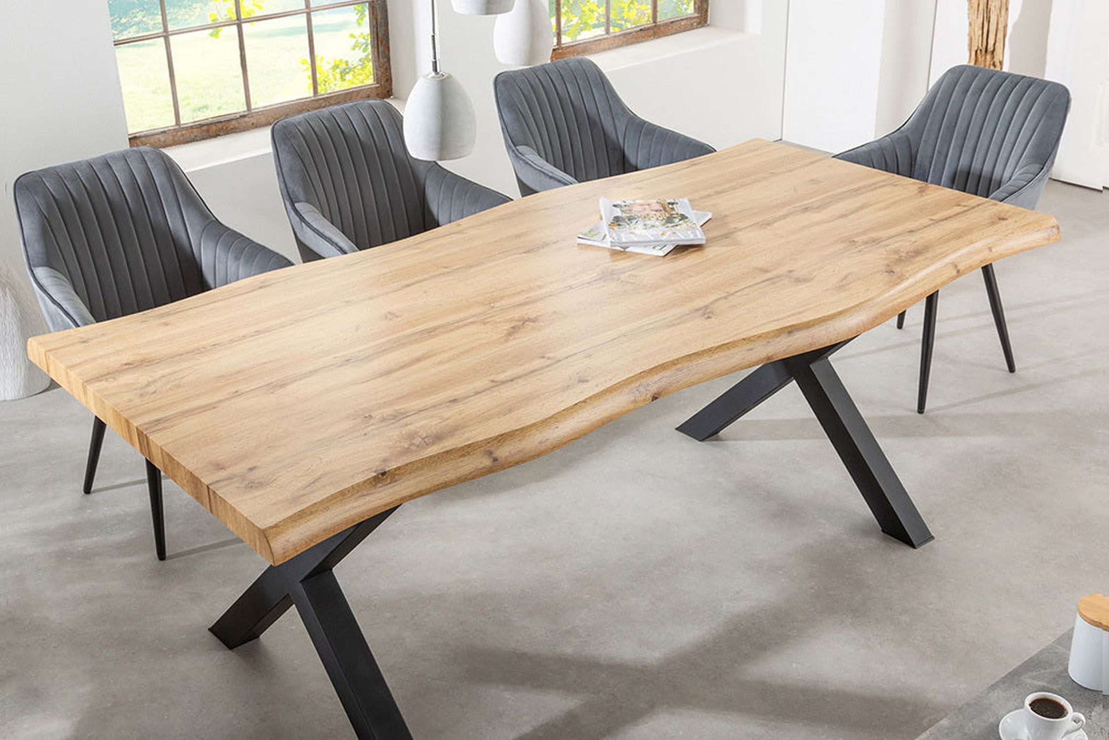 Esstisch Baumkante 180 x 90 cm x -Beine Industrial