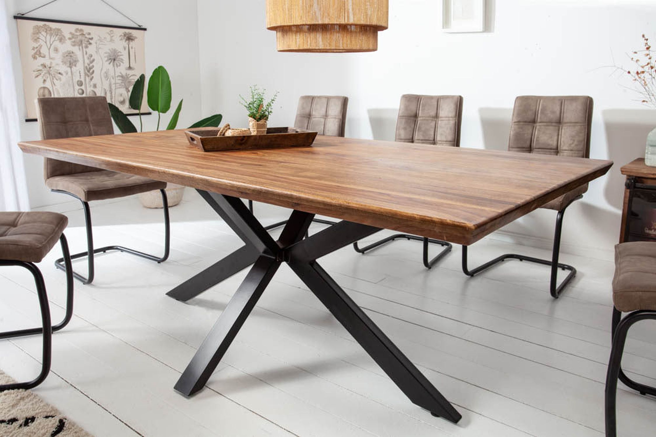 Esstisch Sheesham Holz Metall 180 x 90 cm X-Beine
