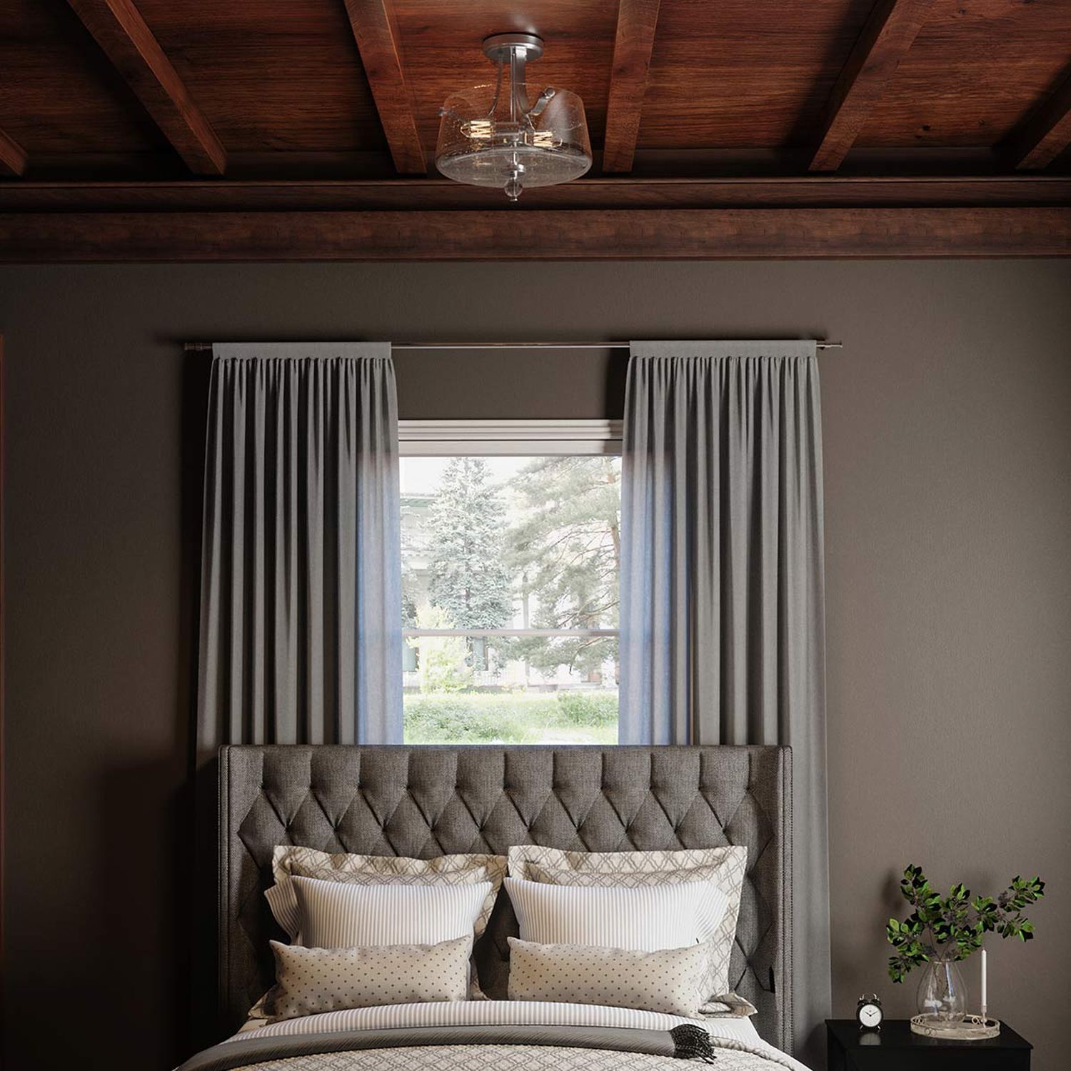 Deckenlampe Jugendstil rund Ø 31,3 cm Nickel Metall Regenglas Kopfkissen, Bett, Bettkopfteile, Vorhänge, Schlafzimmerdeko