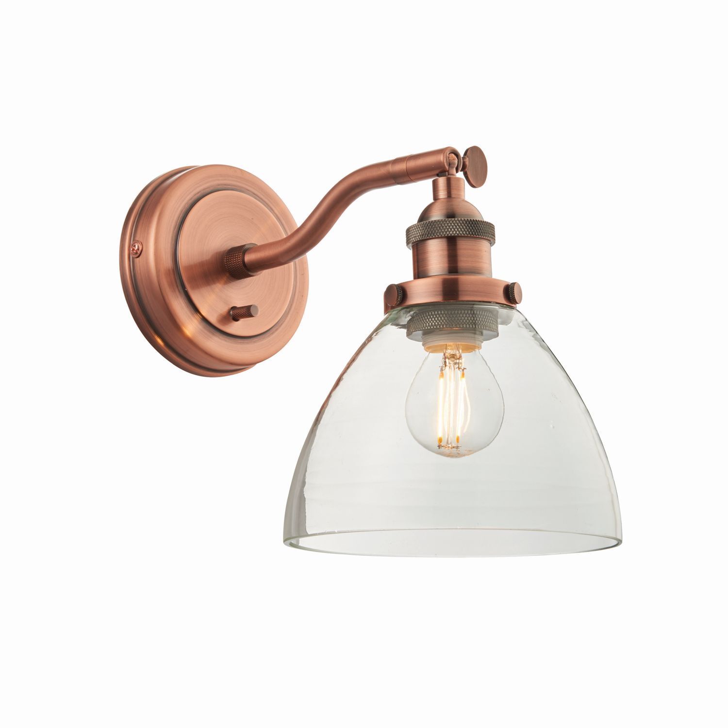 Wandleuchte mit Schalter Metall Glas in Kupfer antik E14