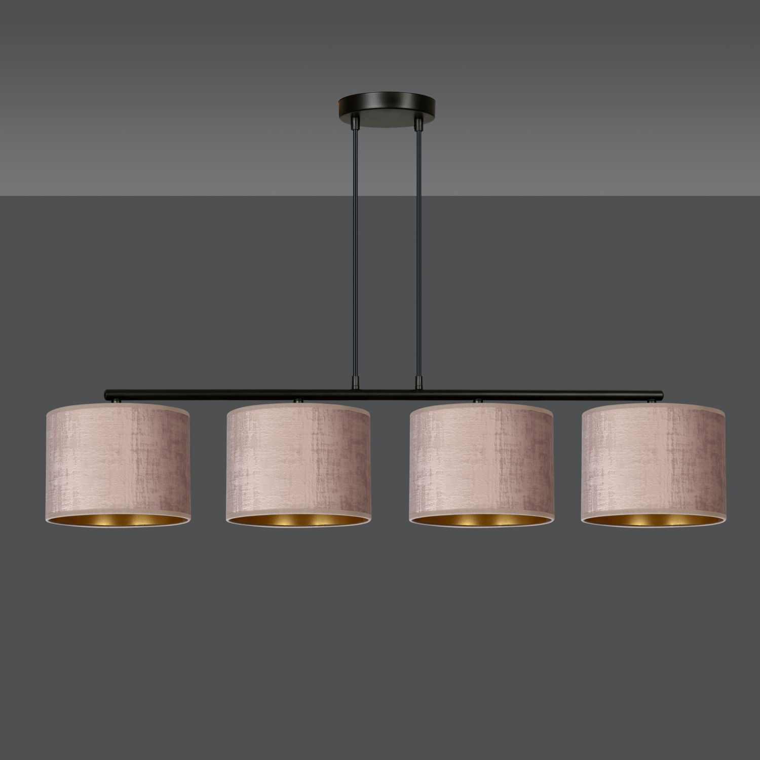 Hängelampe 4-flammig L: 97 cm Metall Stoff Rosa Gold E27