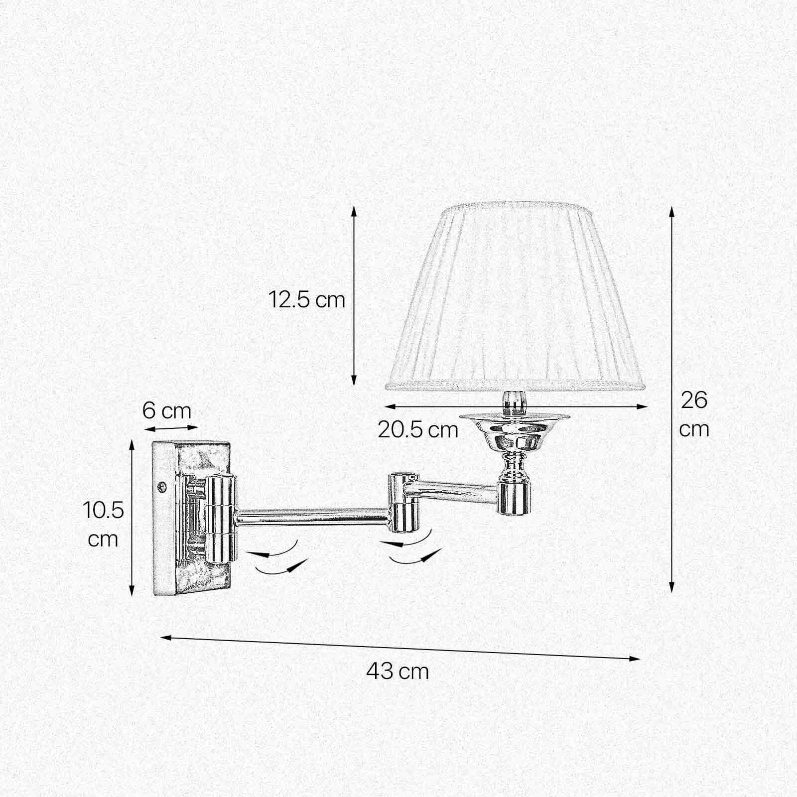 Wandlampe Messing poliert Stoff Weiß E14 Gelenkarm