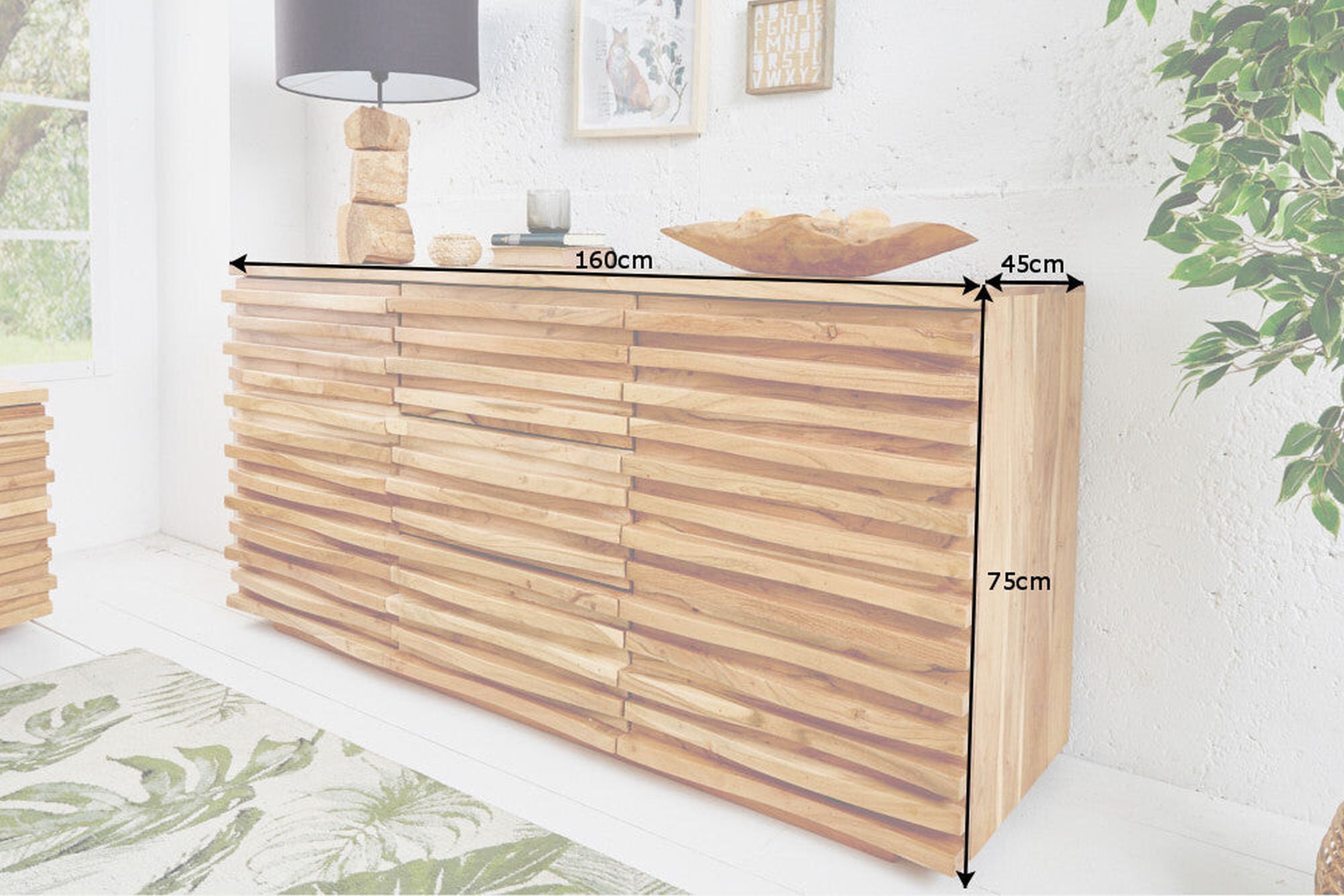 Sideboard Holz 160 cm breit H: 75 cm 3D Türen Modern Innenarchitektur, Mobiliar, Anrichte, Kabinett, Holz
