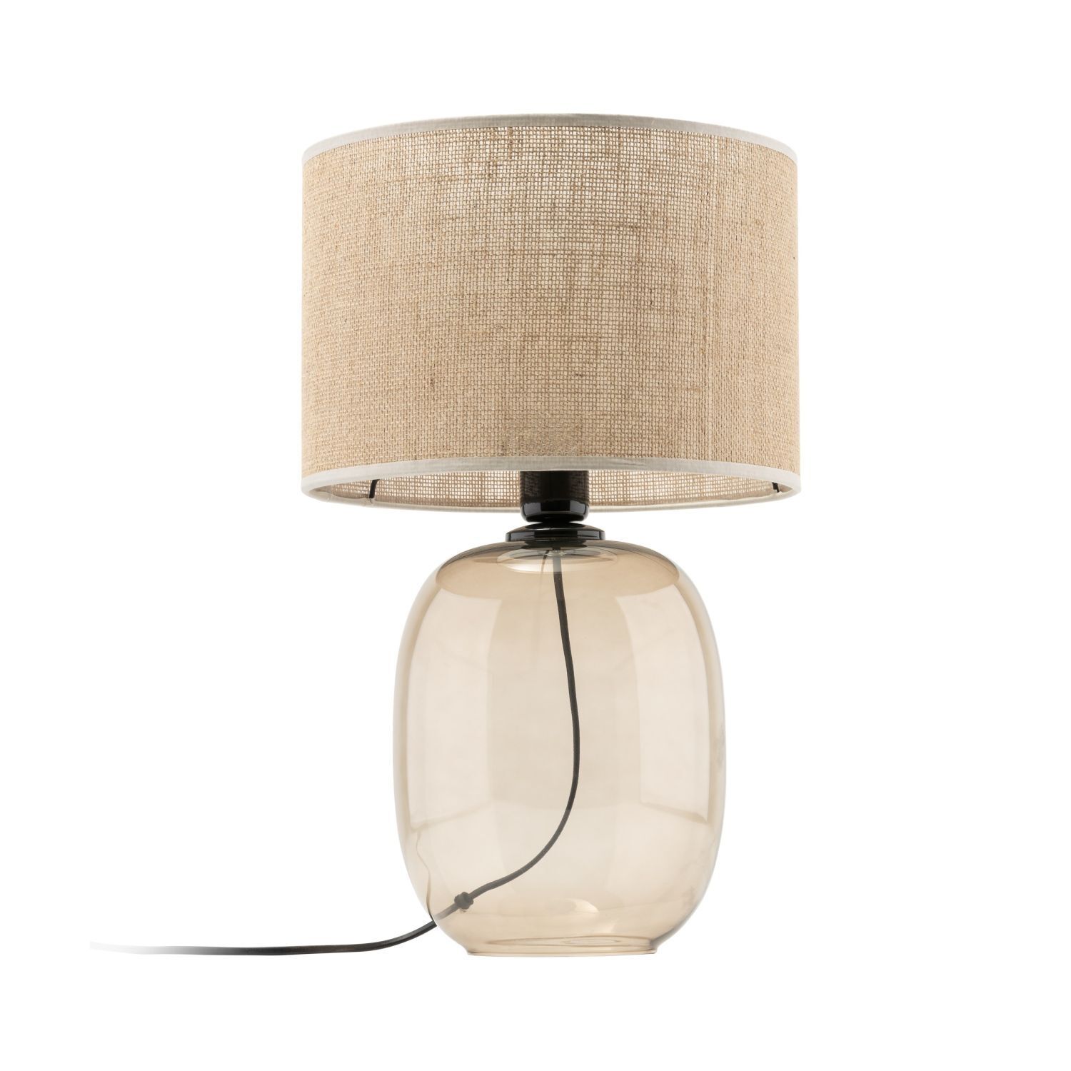 Tischleuchte Rauchglas Stoff Braun H: 48 cm Ø 30 cm E27 Lampe, Tischlampe