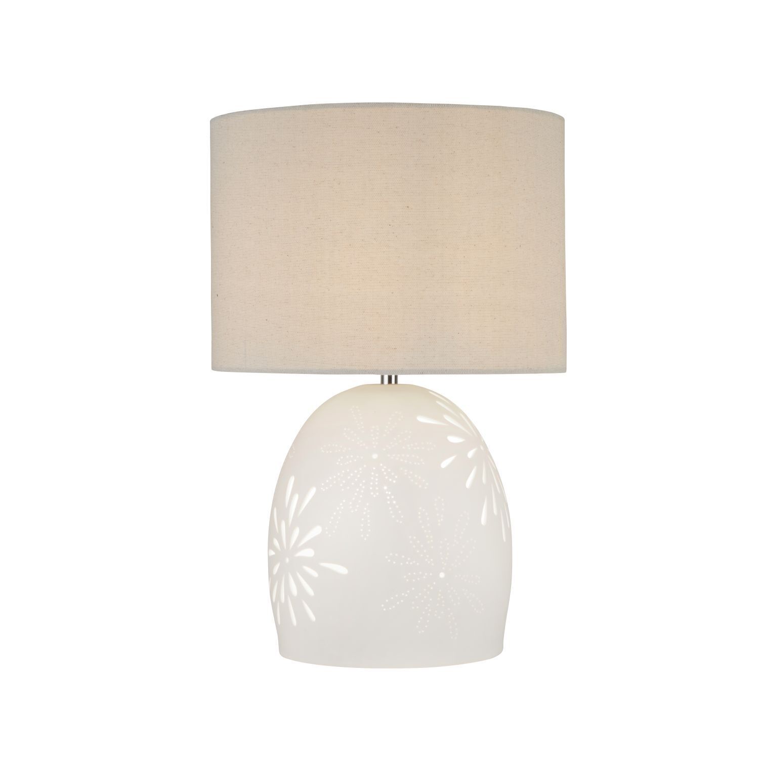 Nachttischlampe Weiß Beige Keramik Leinen E27 49 cm hoch