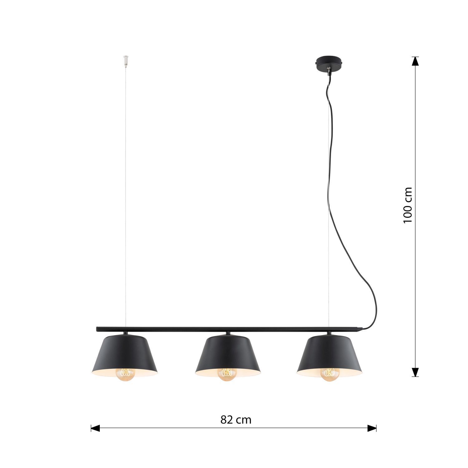 Hängelampe Metall B: 82 cm Modern Schwarz Weiß E27 3-flammig