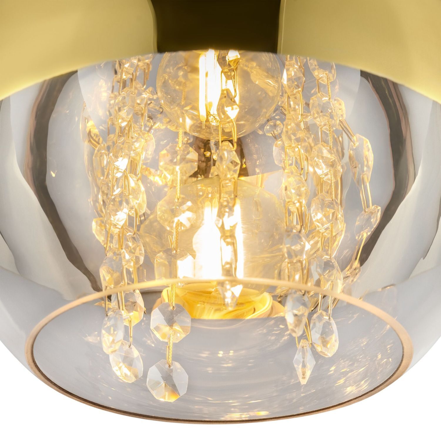 Hängeleuchte Metall Glas E27 D: 20 cm rund in Gold JOY Leuchter, Lampe