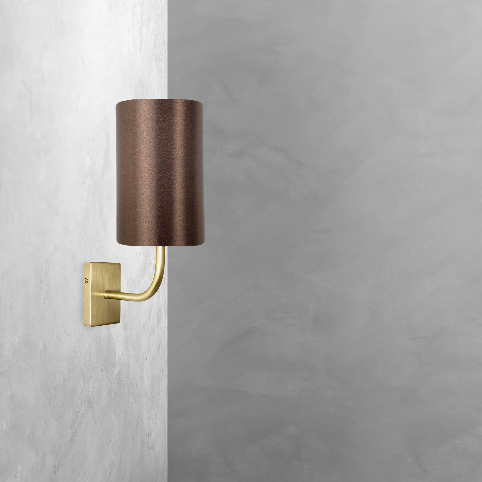 Wandlampe E27 in Bronze hell Braun Stoff Messing Modern