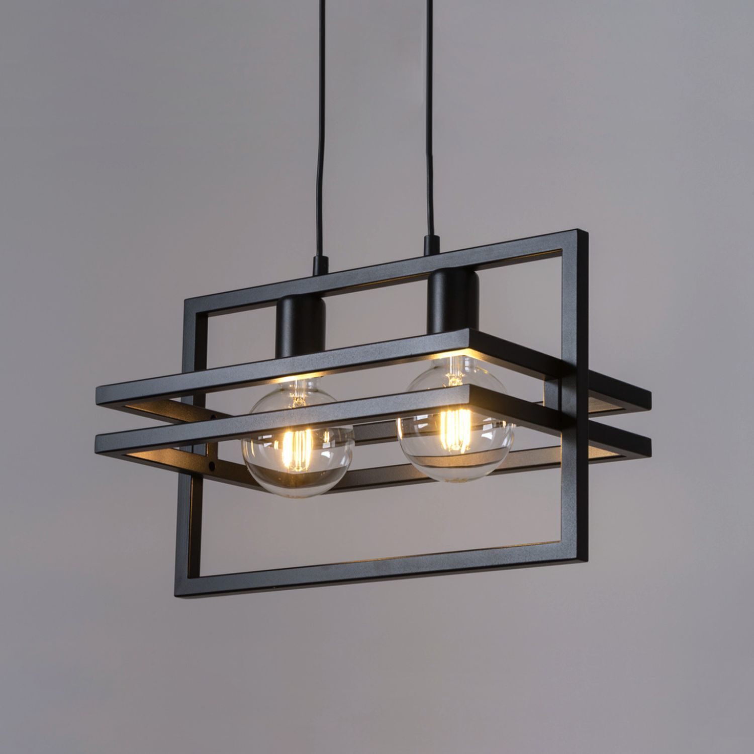 Moderne Hängeleuchte Schwarz Metall E27 2-flammig Leuchter, Lampe, Leuchte
