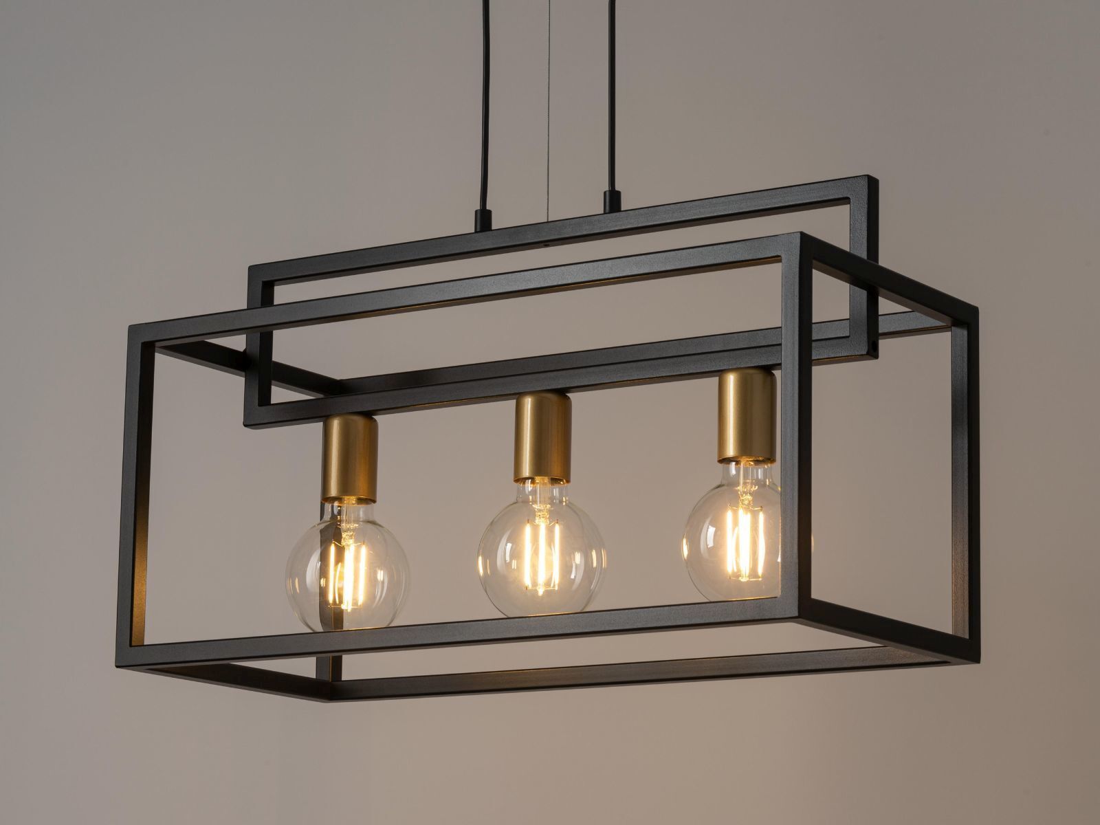 Pendelleuchte Schwarz Gold E27 3-flammig 58 cm lang
