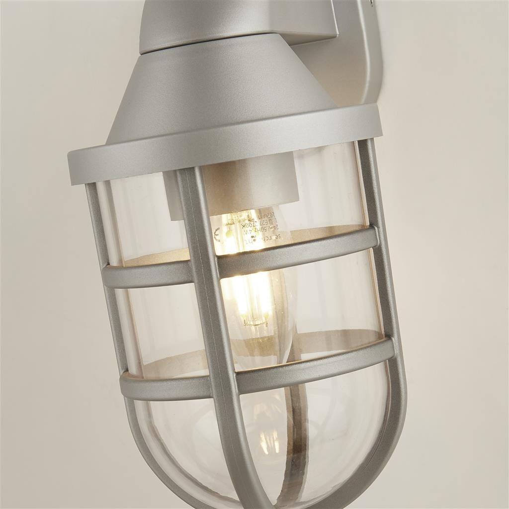 Wandleuchte außen in Silber IP44 E27 Maritim H: 21 cm