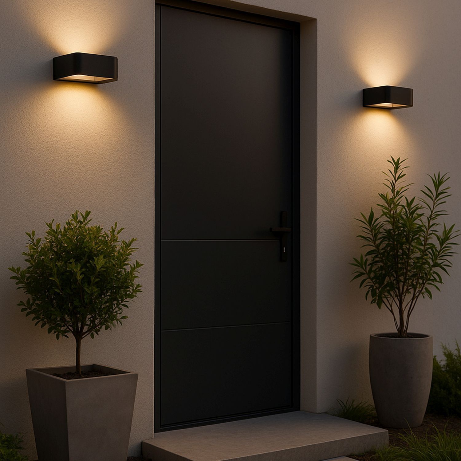 Außenbeleuchtung, Wandlampe, Tür, Eingang, Pflanzen