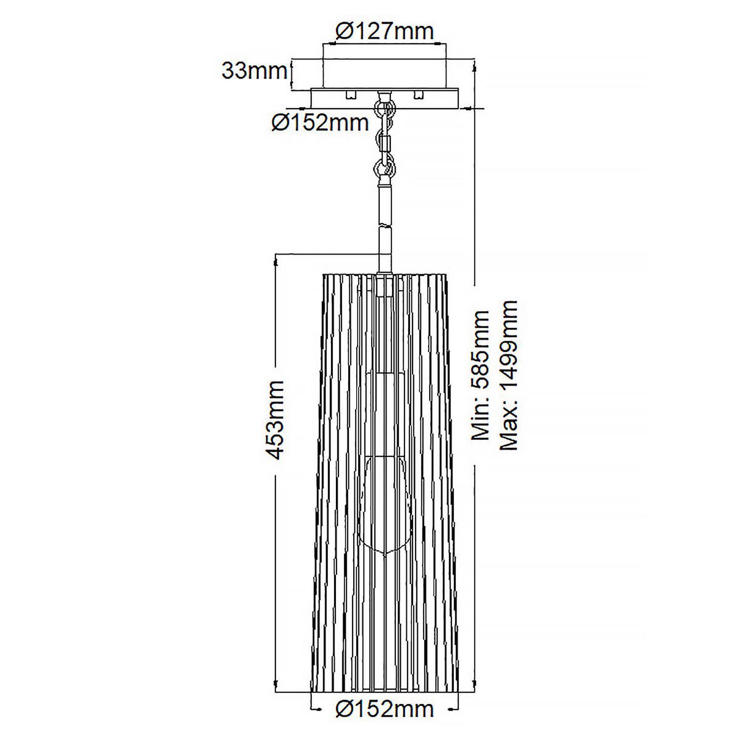 Hängelampe schmal Ø 15,2 cm H: max. 149,9 cm Metall