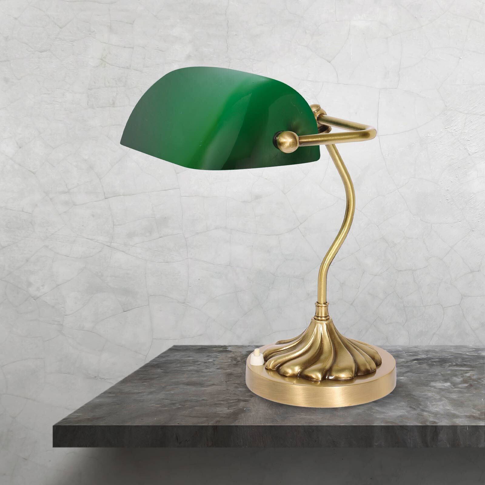 Bankerlampe in Bronze hell Grün E27 29 cm Glas Messing