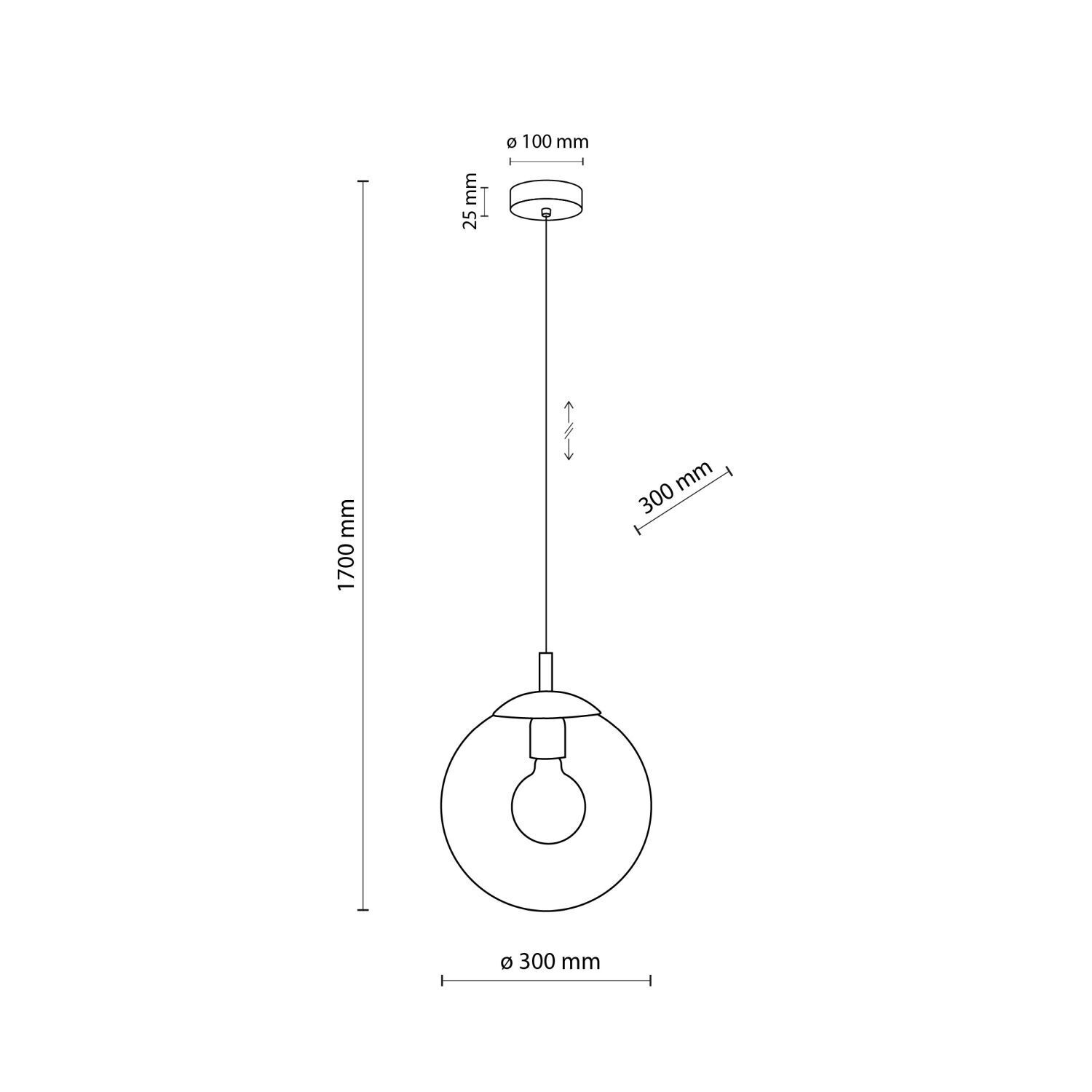 Hängeleuchte Glas Metall Ø 30 cm rund E27 Kugel H: max. 1,7 m
