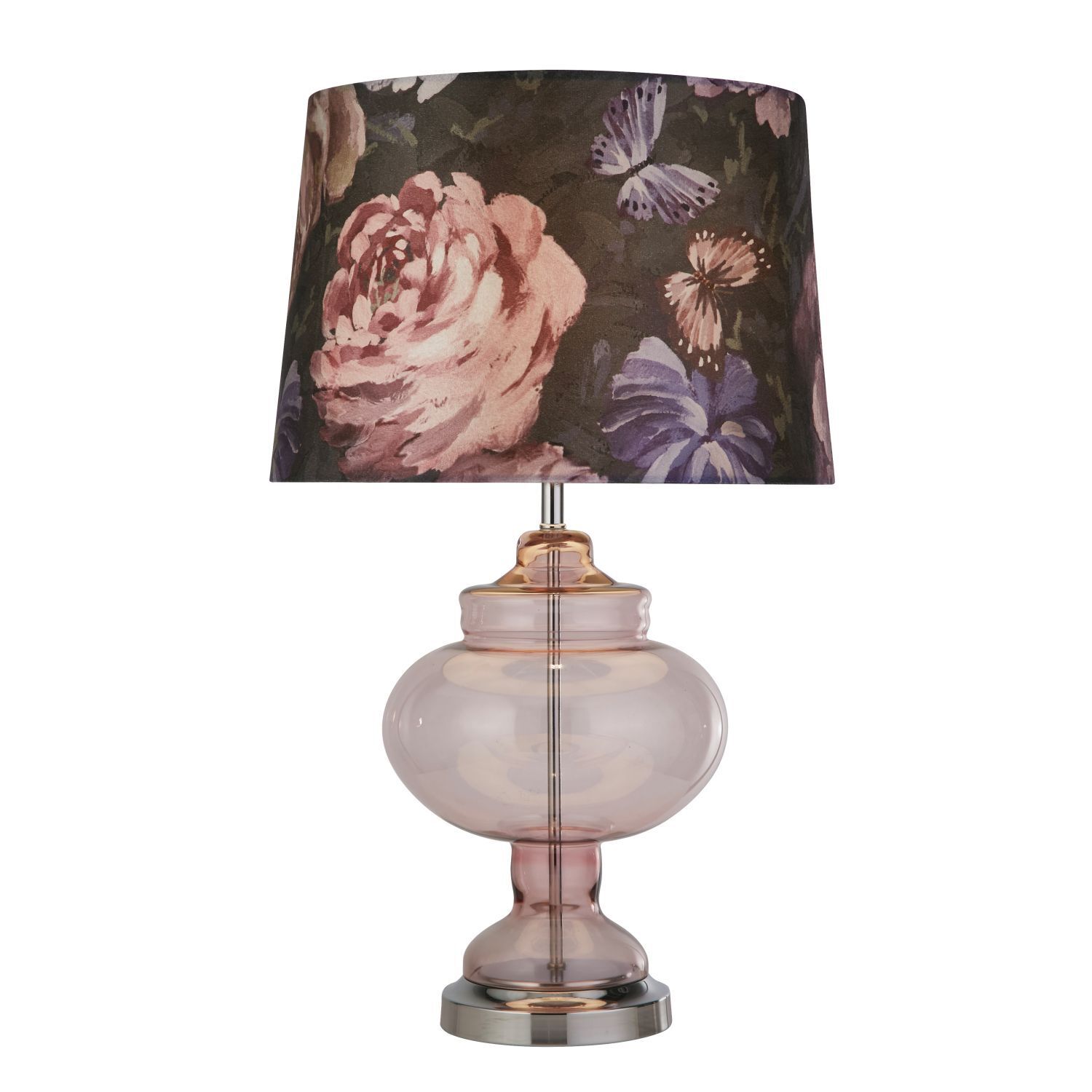 Tischleuchte E27 61 cm D: 38 cm Rosa Bunt Stoff Glas