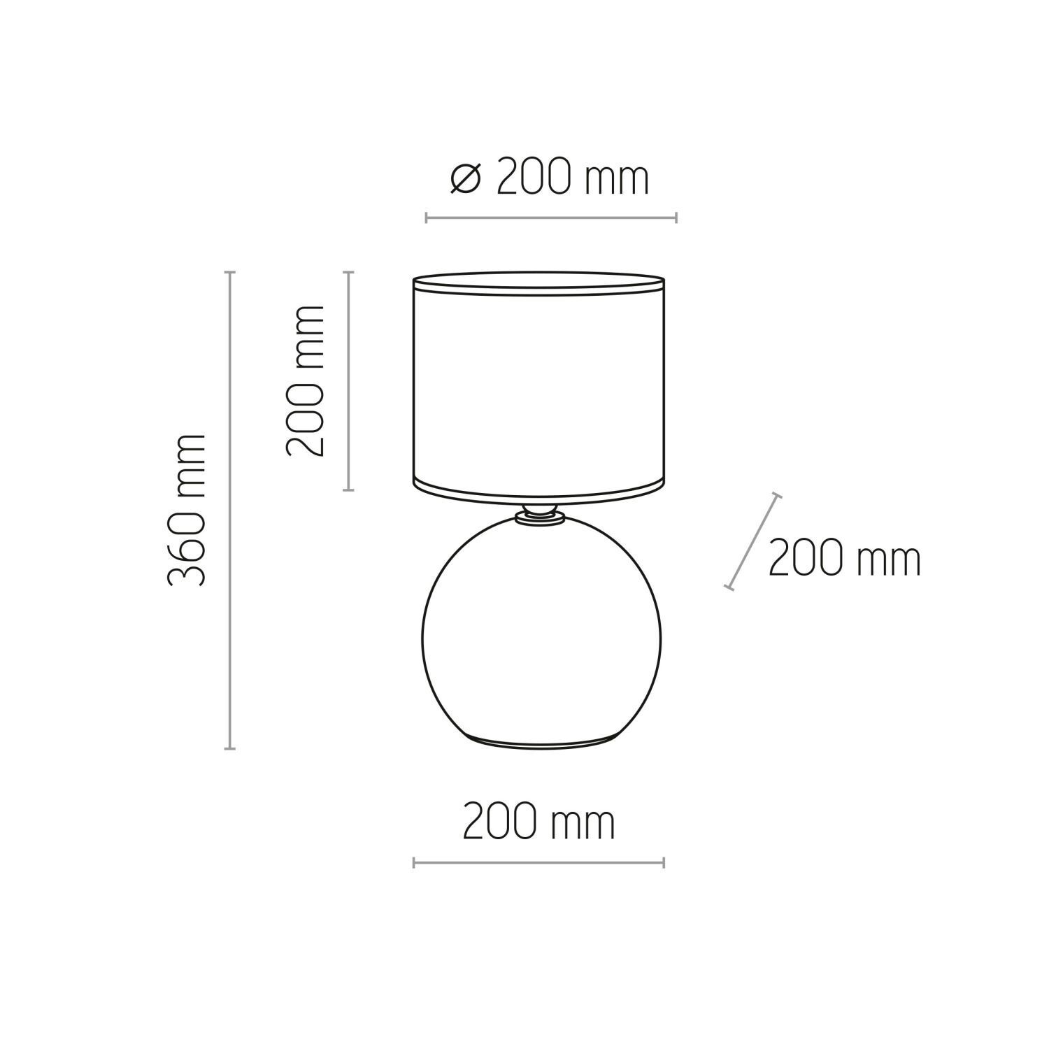 Nachttischlampe Glas Stoff Grau Graphit E27 36 cm