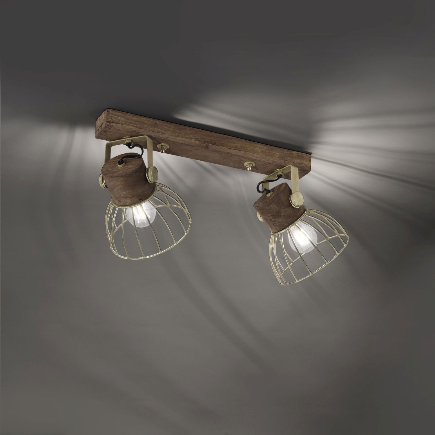 Beweglicher Deckenspot Holz Metall 64 cm E27 Vintage Leuchte, Beleuchtung