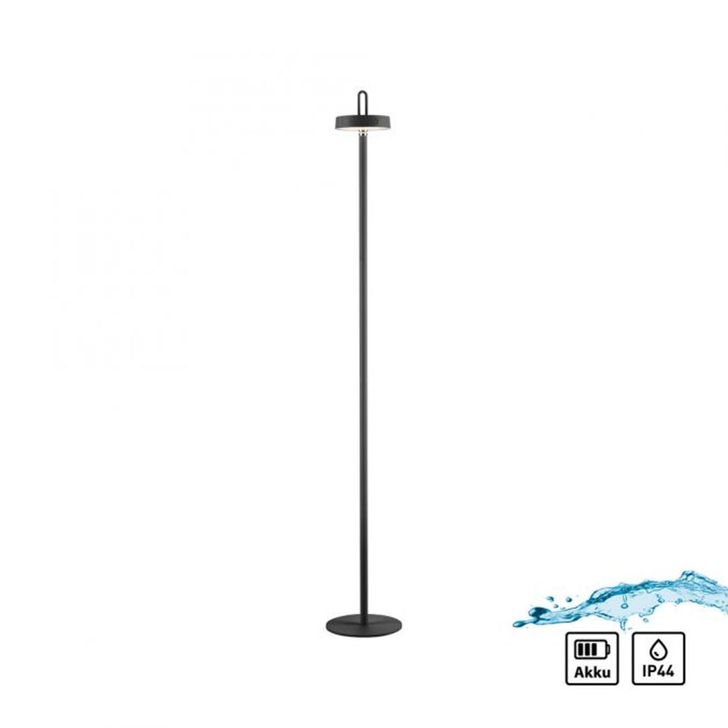LED Akku Stehleuchte Schwarz Dimmer Touch IP44 125,2 cm