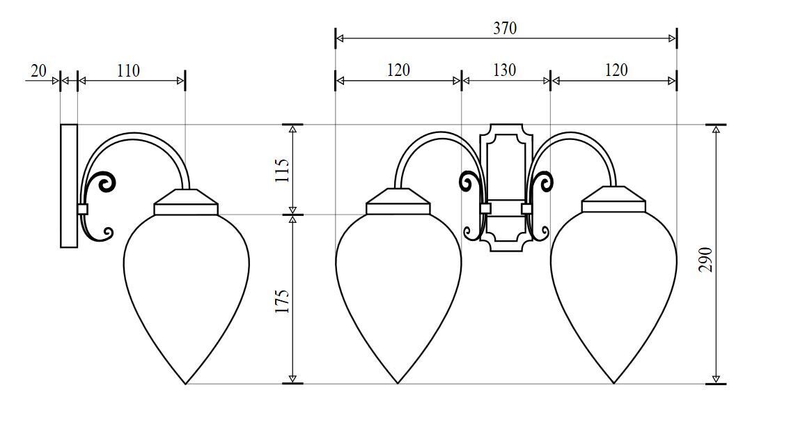 Längliche Wandleuchte mit Glasschirm Bronze farben Diagramm, Handlung