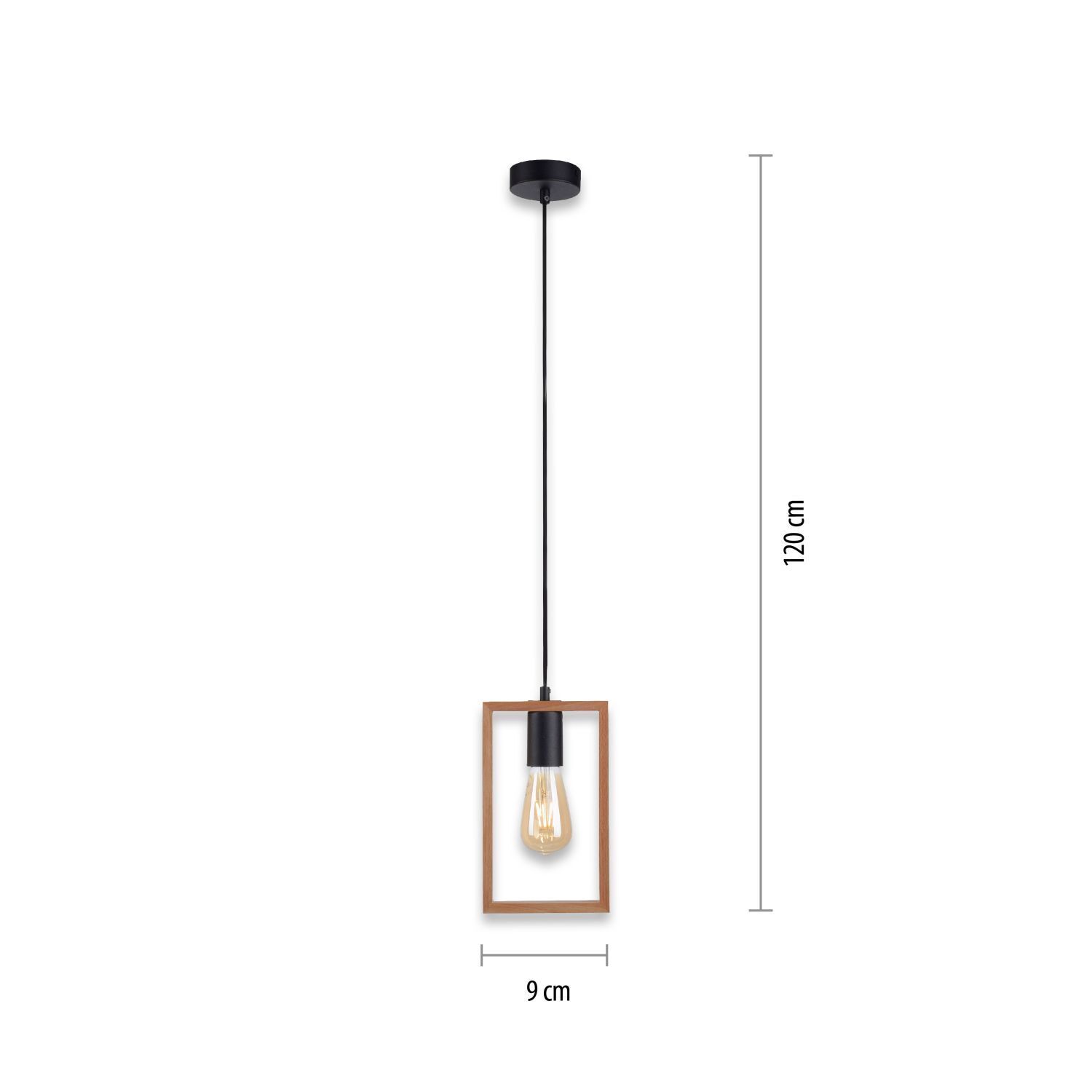 Natürliche Pendelleuchte Holz Metall L:15 cm E27 Retro