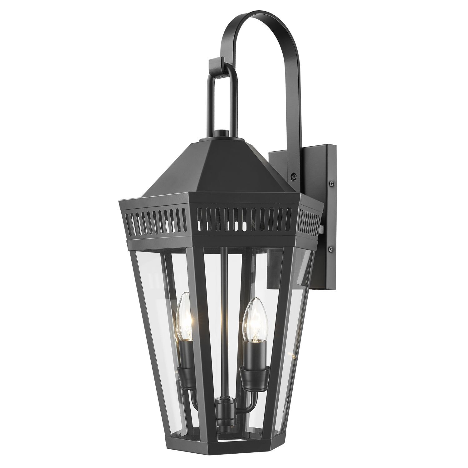 Wandlampe außen Schwarz 58,5 cm hoch IP23 2x E14 Vintage