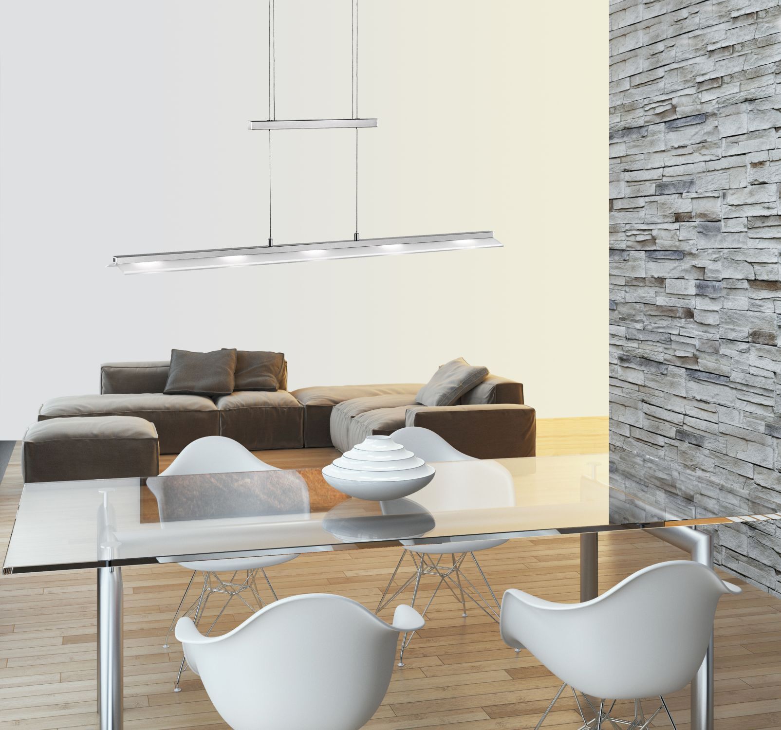 LED Pendelleuchte dimmbar Metall 100 cm 450 lm in Stahl Tabelle, Innenarchitektur, Kaffeetisch, Tischplatte, Esstisch