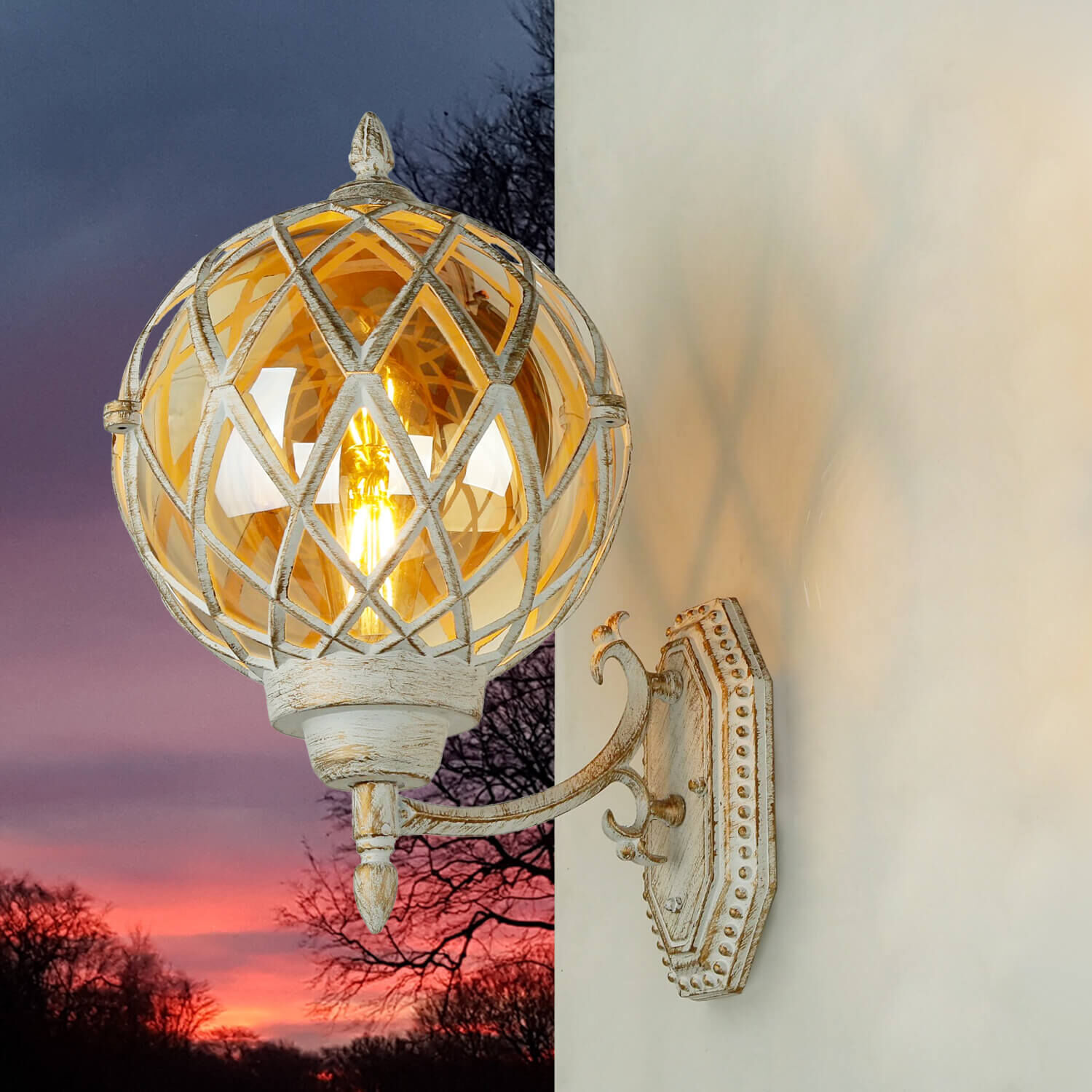 XL Außenleuchte Weiß Gold IP44 Vintage Kugel Schirm Beleuchtung, Lampe